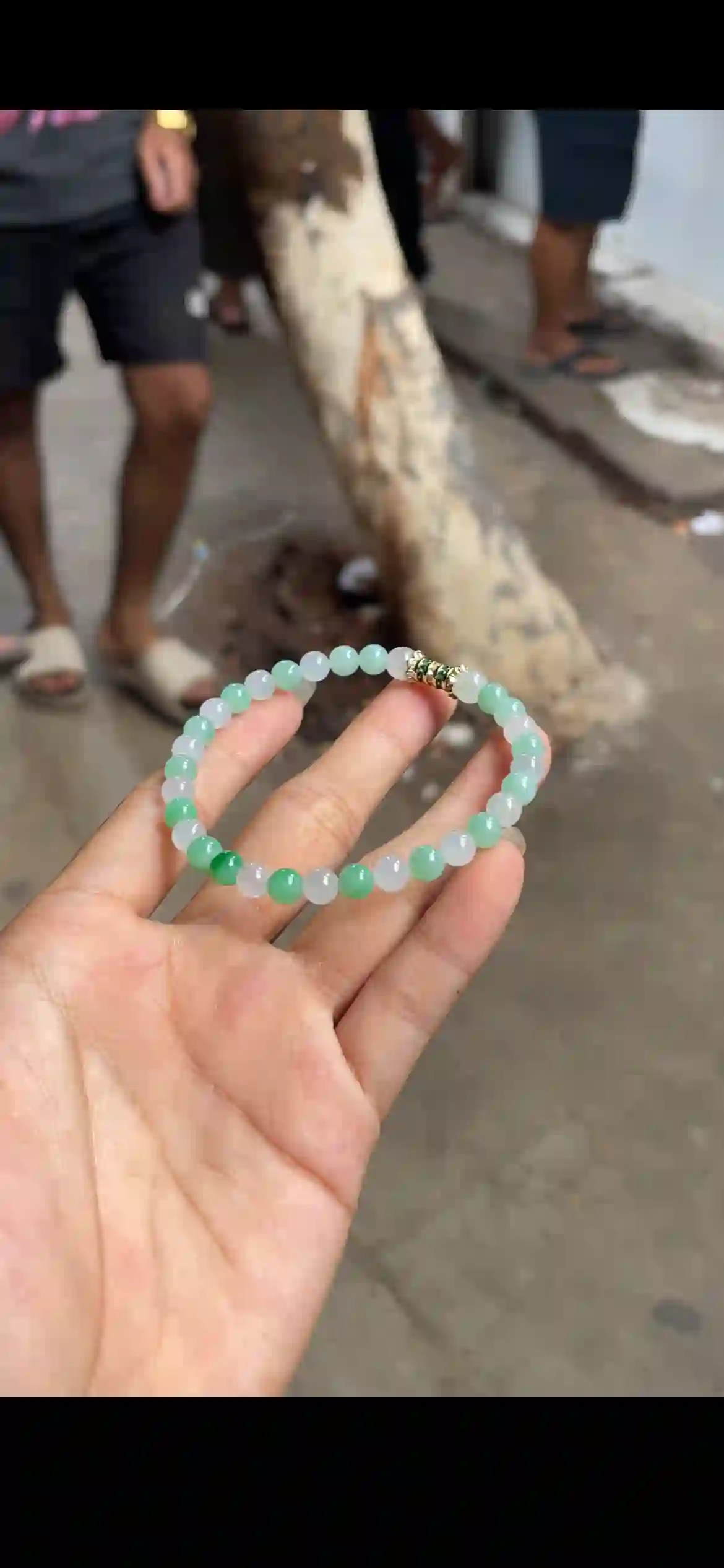 Soft White & Green Gradient Jadeite Bracelet with Gold‑Tone Accent | Myanmar Jadeite reference #26970001
