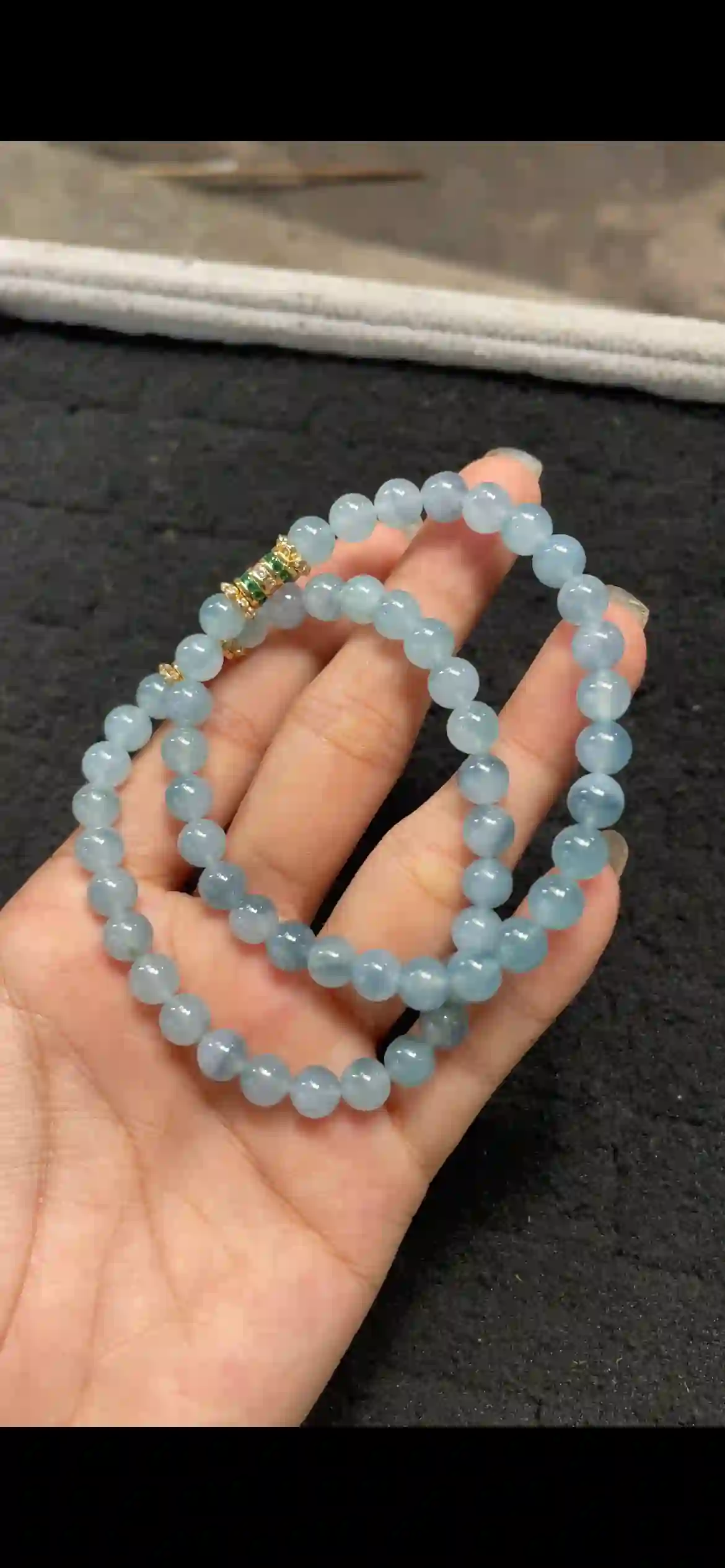   Icy Floating Blue Jade Bead Double-Layer Bracelet with Gemstone Accents | Myanmar Jadeite reference #6600002
