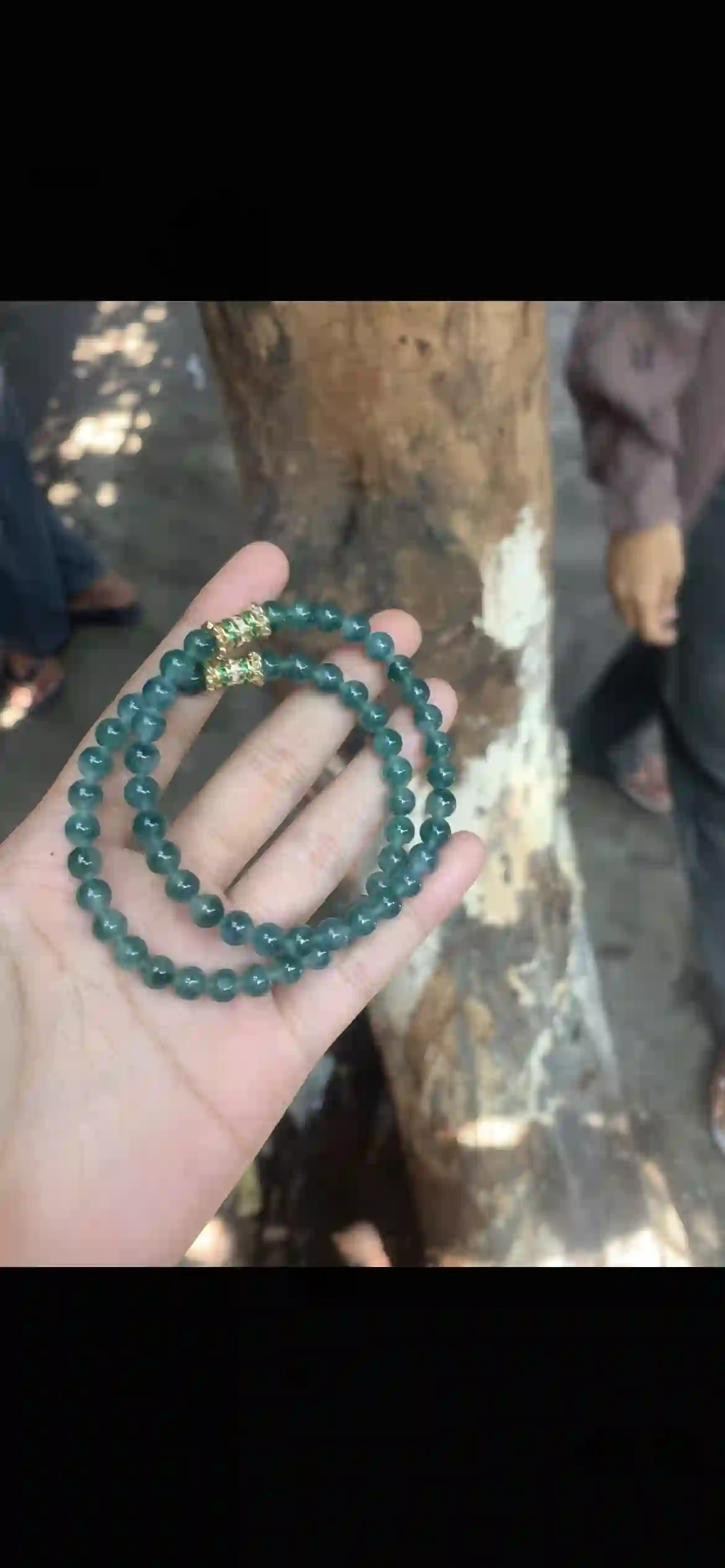 Deep Ocean Teal Jade Double-Strand Bracelet — Gold & Emerald Accent Spacers, view 2 | Myanmar Jadeite reference #29190001