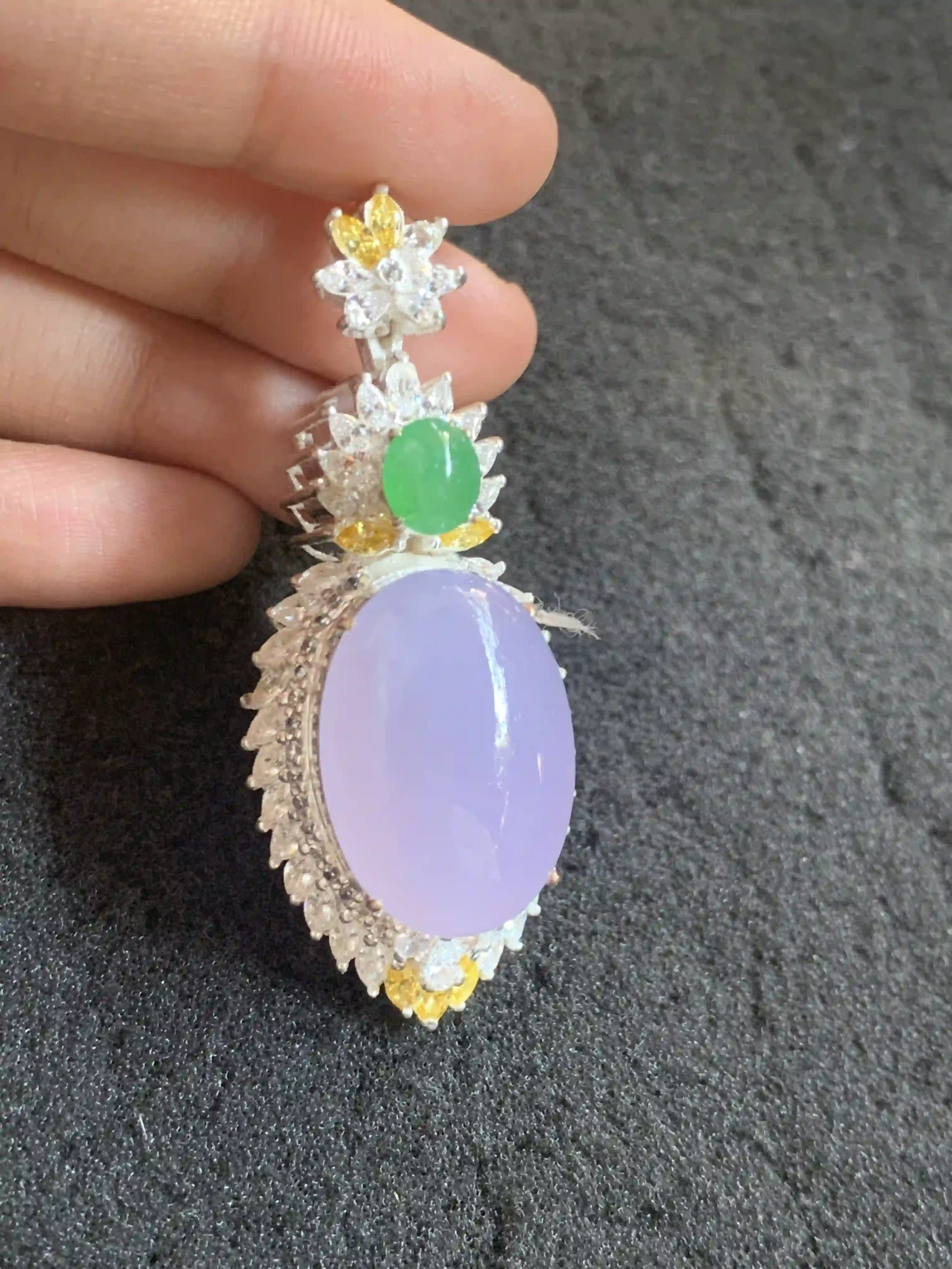 Elegant Lavender Gemstone Pendant with Green and Yellow Accents | Myanmar Jadeite reference #450001