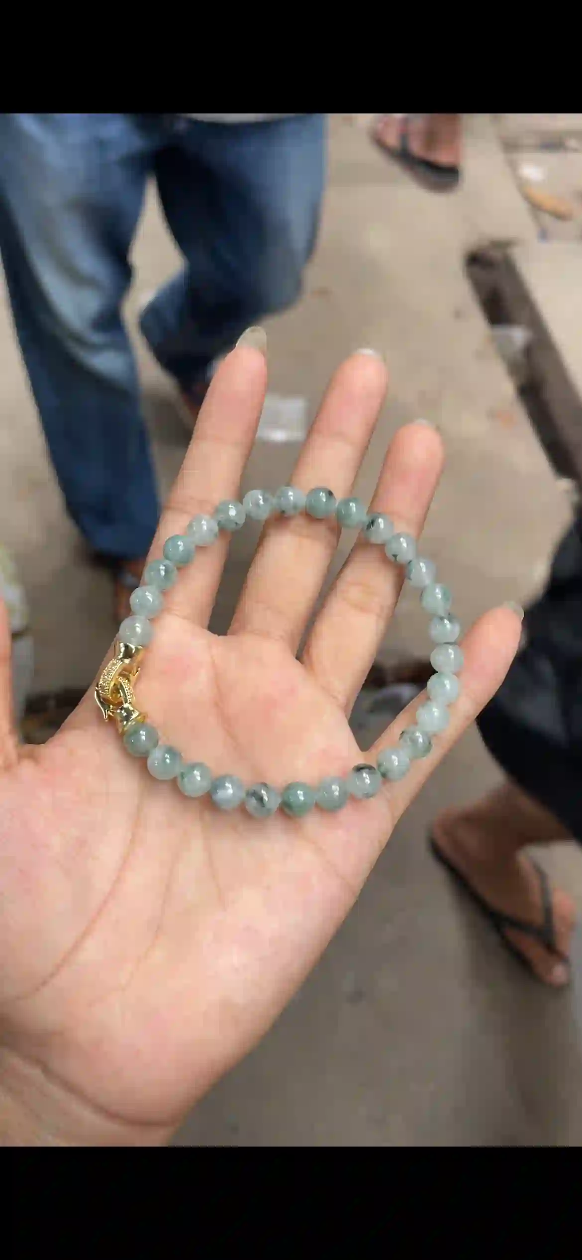 Icy Floating Dark Green Jadeite Bead Bracelet, view 2 | Myanmar Jadeite reference #8850001