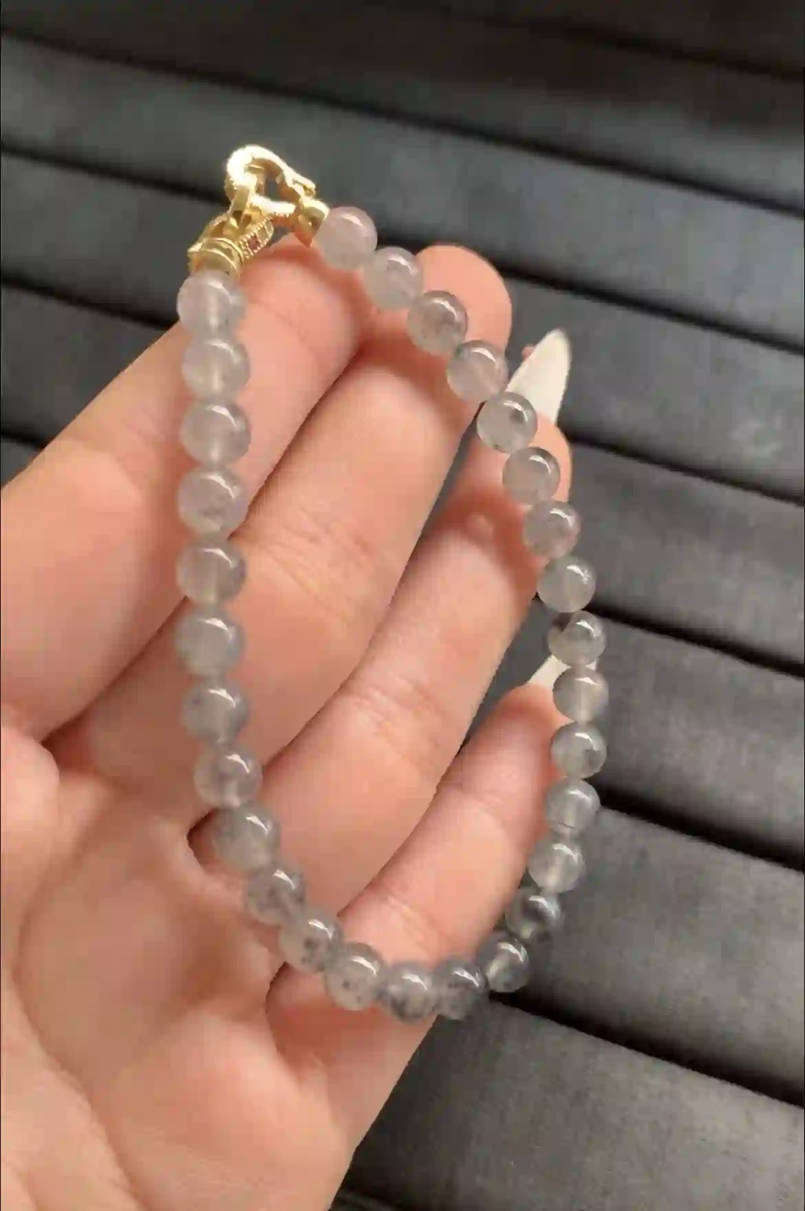   Natural Black Ice Jade Bead Bracelet, view 2 | Myanmar Jadeite reference #1890003