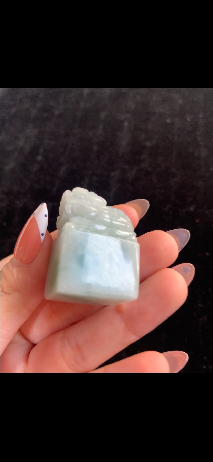 Natural Ice Variety Light Green Jadeite Carved Pixiu Seal Stamp Pendant | Myanmar Jadeite reference #38130001