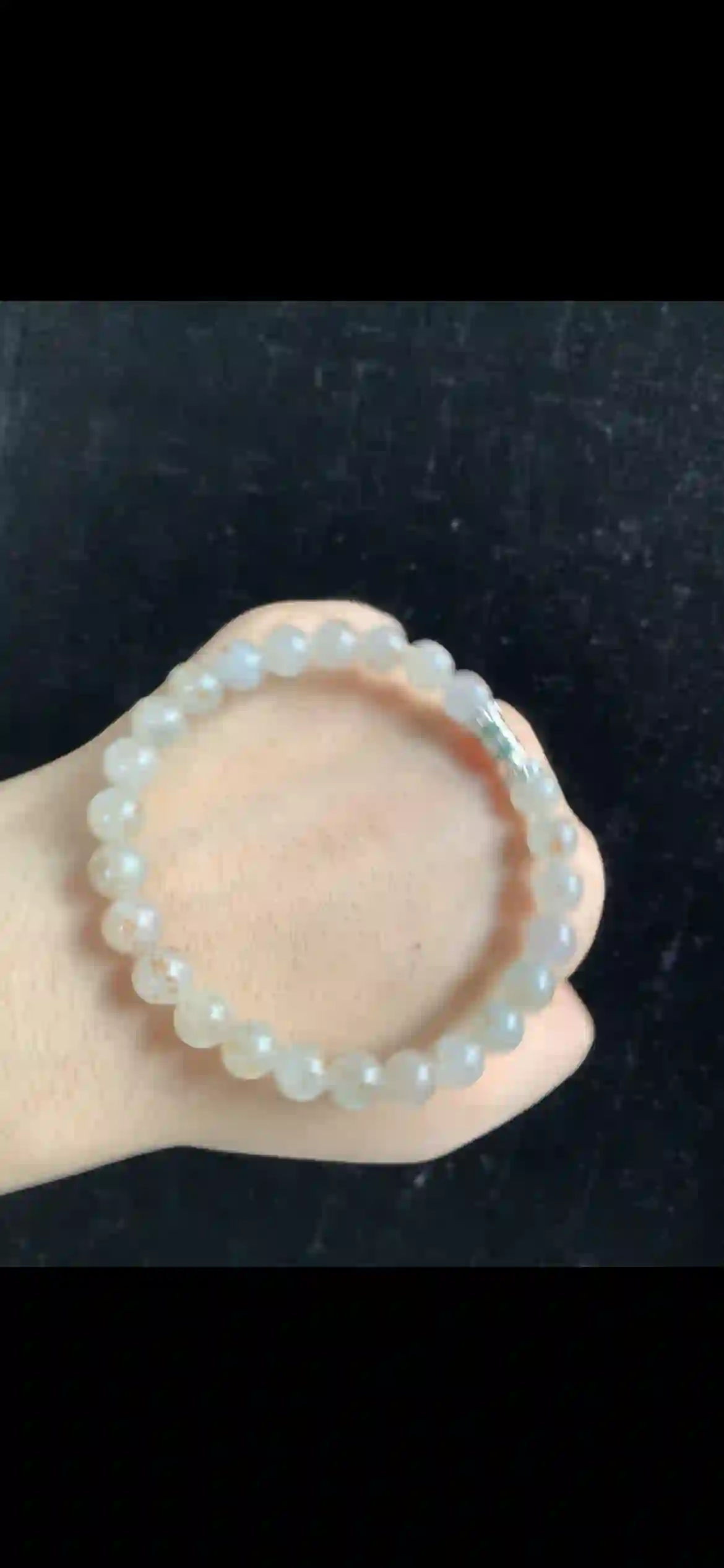 Icy Milky White Jade Bead Bracelet with Golden Flecks & Silver Accent | Myanmar Jadeite reference #32490001
