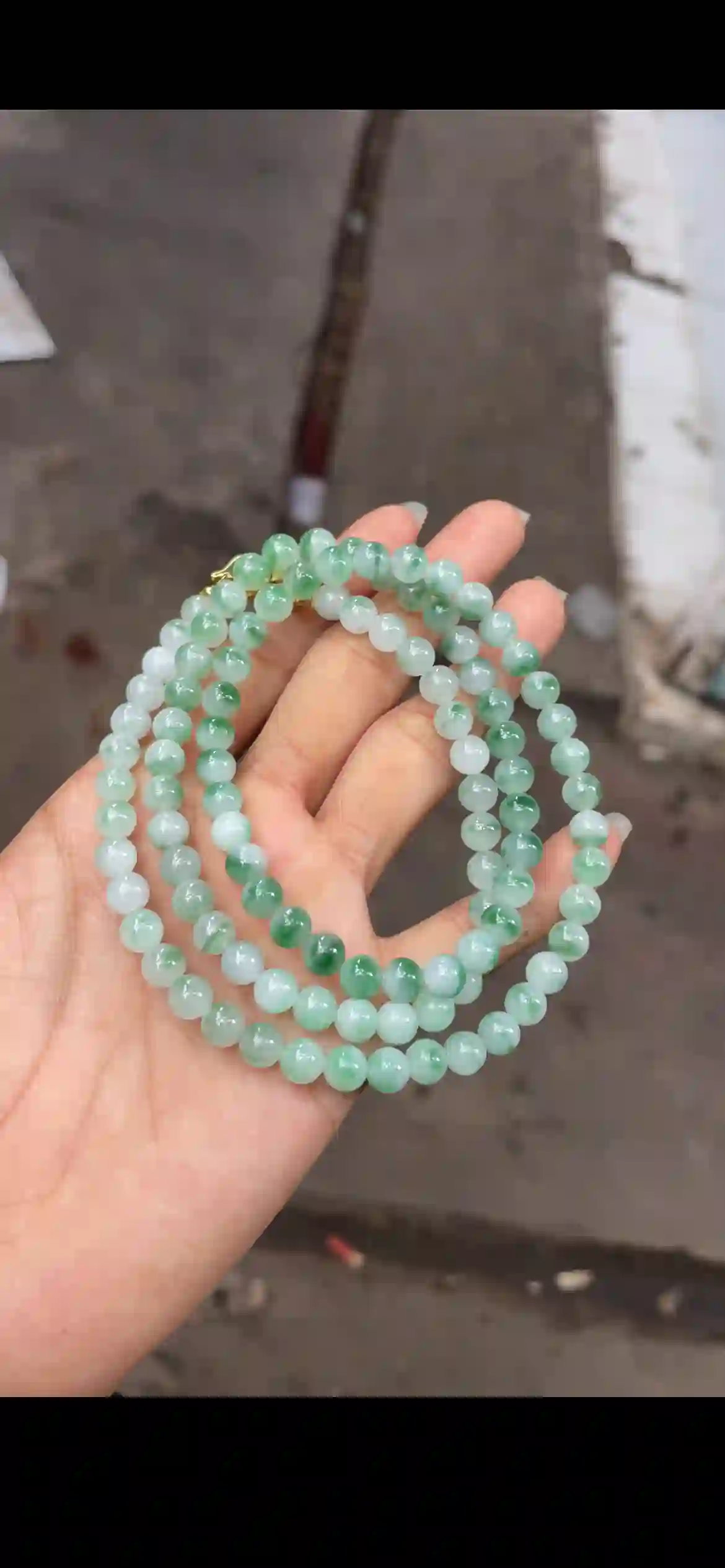 Icy Floating Green Jadeite Bead Necklace, view 2 | Myanmar Jadeite reference #14850001