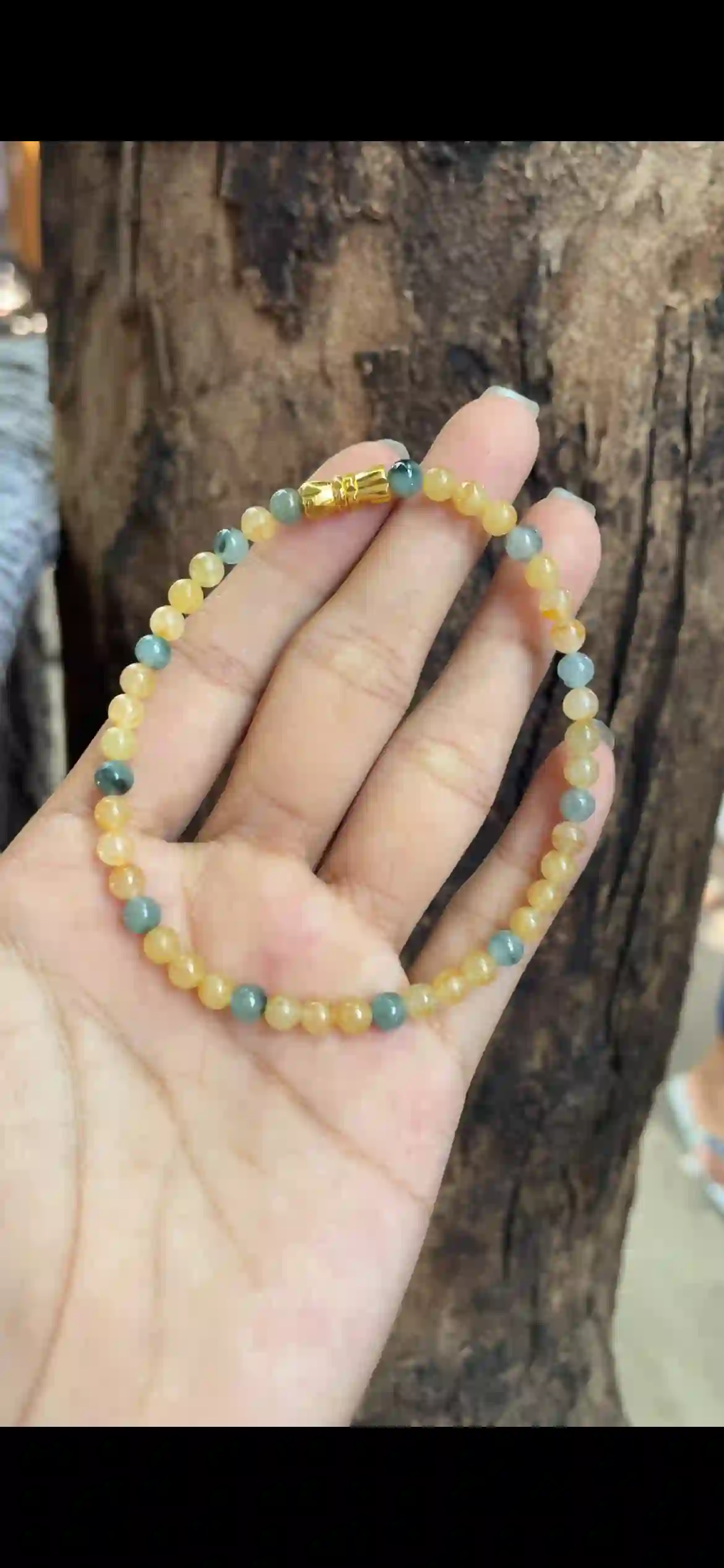 Honey‑Yellow & Icy Blue‑Green Jadeite Dainty Bead Bracelet, view 2 | Myanmar Jadeite reference #9840002
