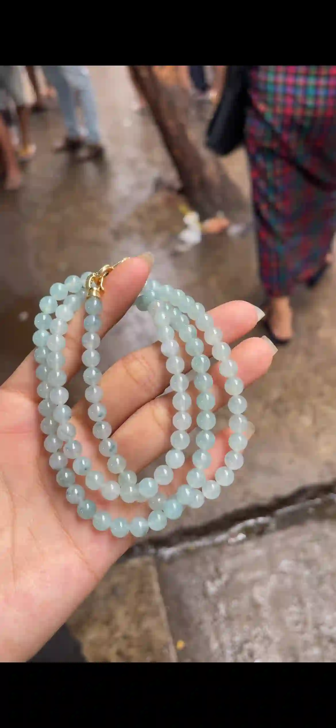  Icy Floating Blue-Green Jade Bead Multi-Layer Necklace with Gold Clasp | Myanmar Jadeite reference #6360001