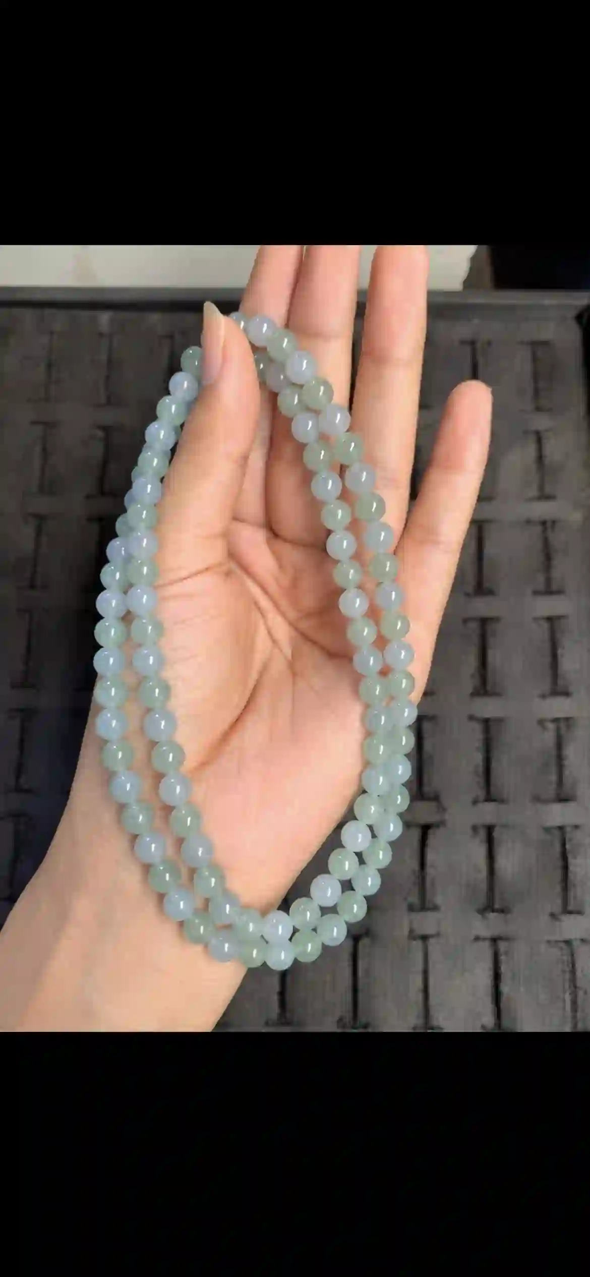 Icy Pale Celadon Jadeite Bead Double-Strand Bracelet | Myanmar Jadeite reference #15840001