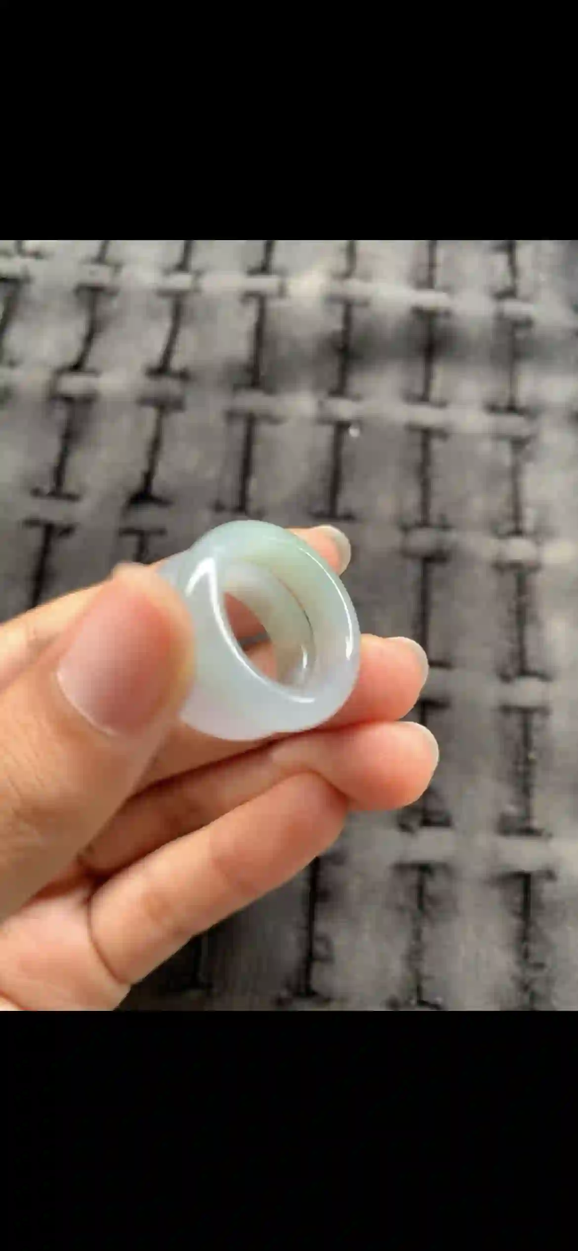 Icy Pale Blue-Green Jade Band Ring, view 2 | Myanmar Jadeite reference #22920001