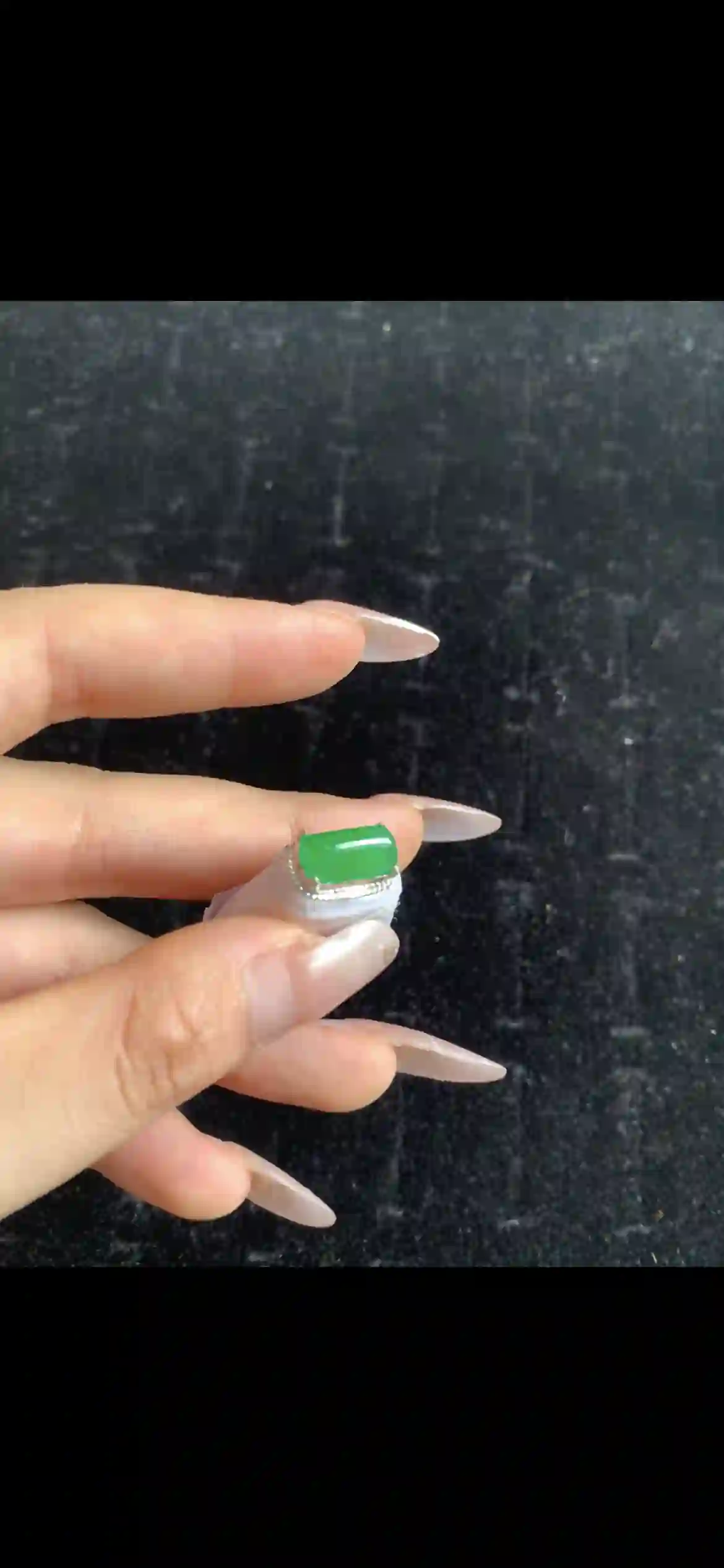 Vibrant Imperial Green Jade Cabochon with Diamond Halo Setting, view 2 | Myanmar Jadeite reference #32760001
