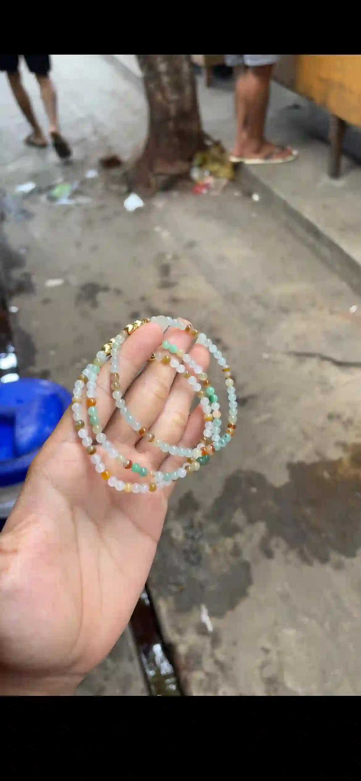 Set of Three Rainbow Multicolor Jade Beaded Bracelets with Gold Clasps, view 2 | Myanmar Jadeite reference #23130001