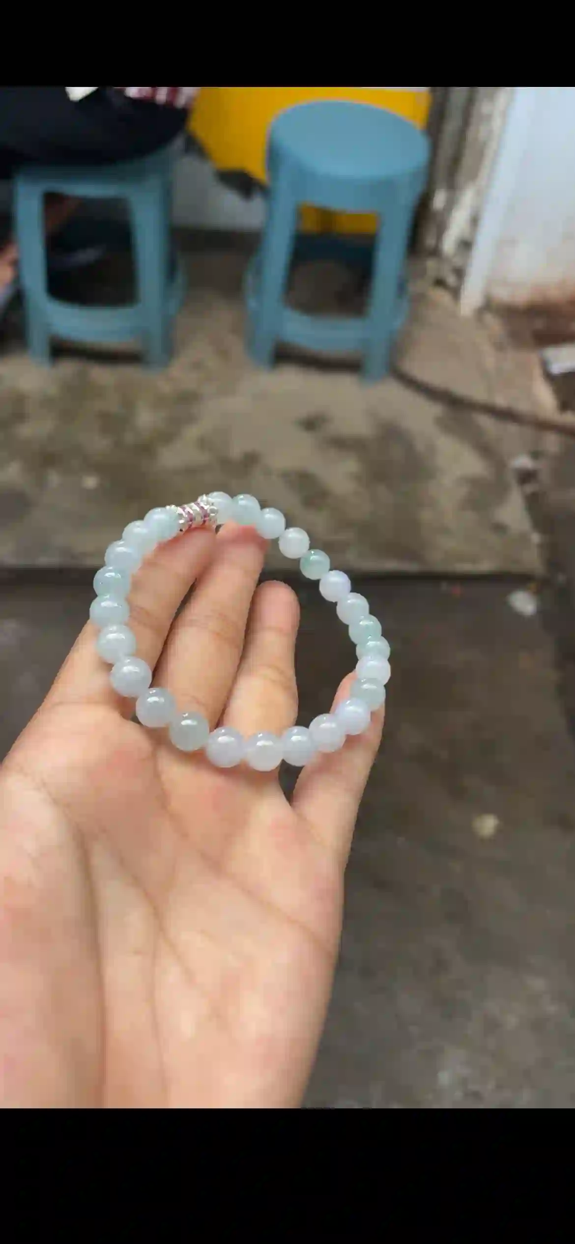 Soft Pale Multi‑Hue Jade Bead Bracelet with Silver Accent, view 2 | Myanmar Jadeite reference #26100001