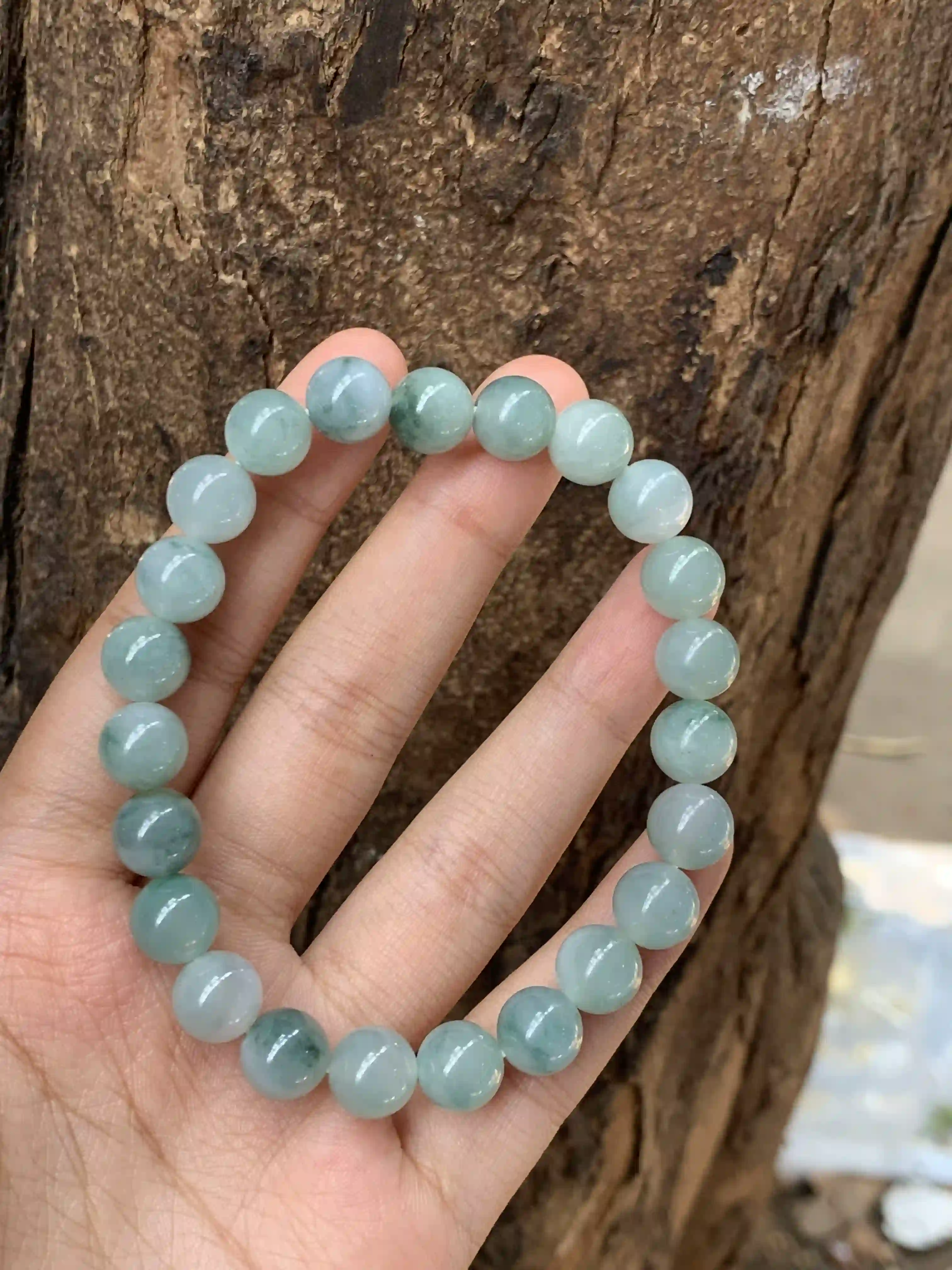 Natural Icy Green Jade Beaded Bracelet, view 2 | Myanmar Jadeite reference #2250007