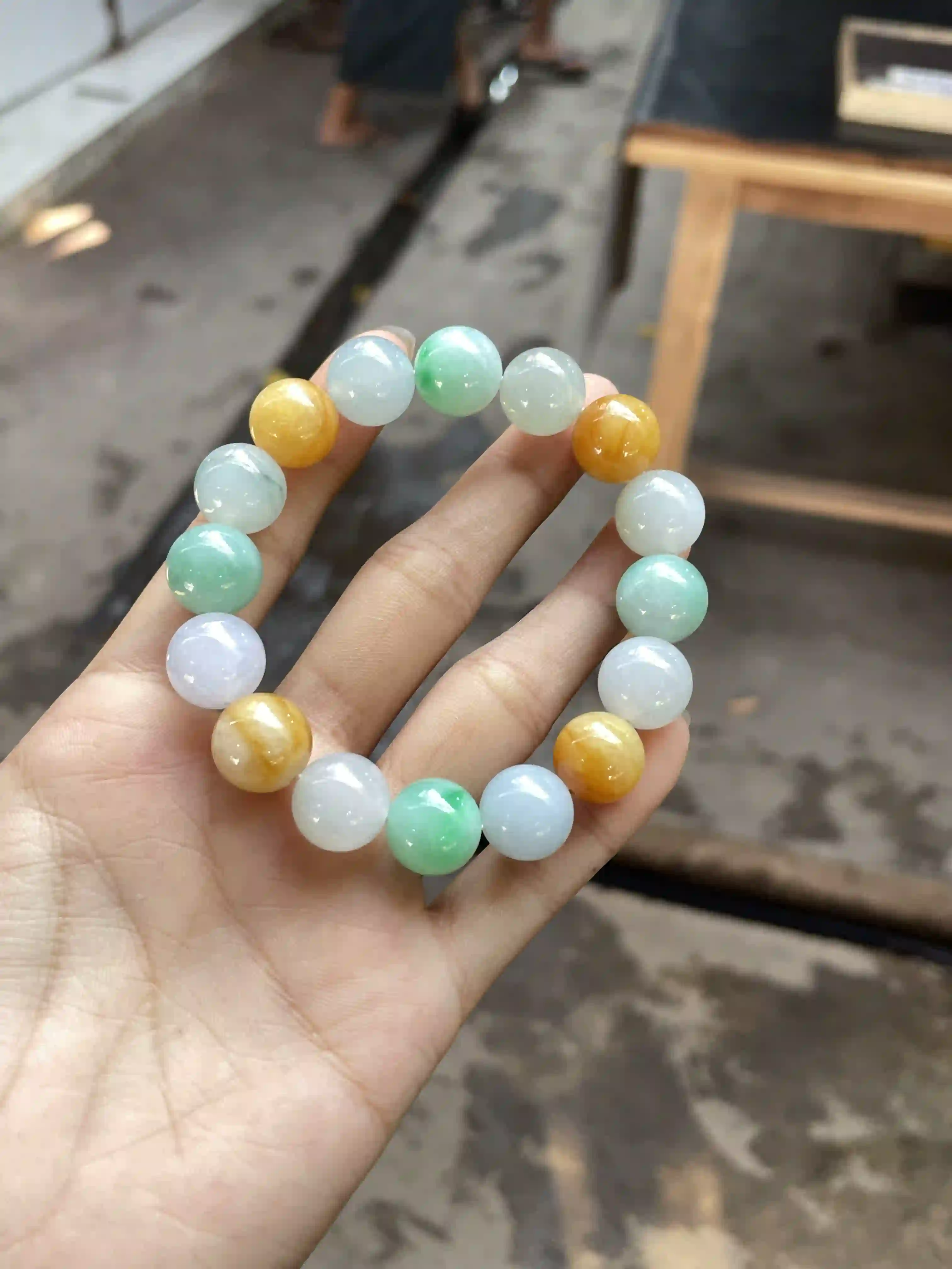  Multi-Color Jadeite Beaded Bracelet, view 2 | Myanmar Jadeite reference #1290002