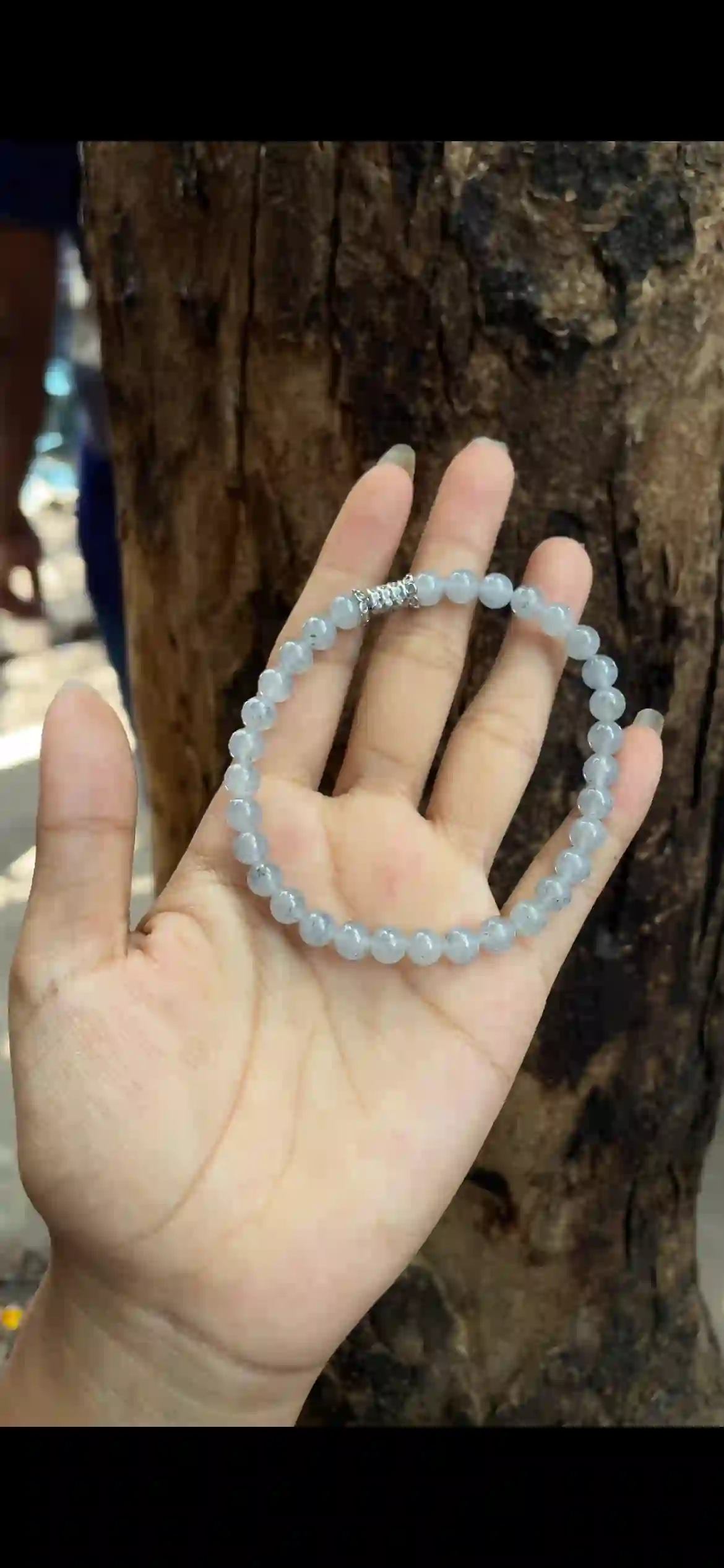   Icy White Floating Snowflake Jadeite Bead Bracelet | Myanmar Jadeite reference #7620003