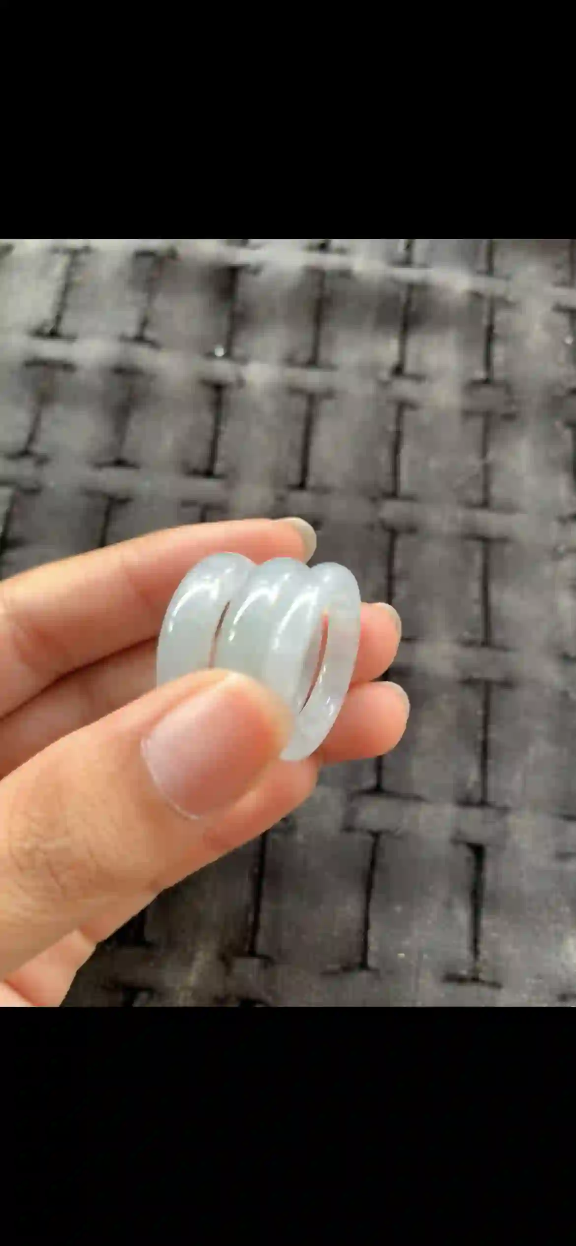 Set of Three Icy Pale Blue-Green Jade Band Rings, view 2 | Myanmar Jadeite reference #23430001