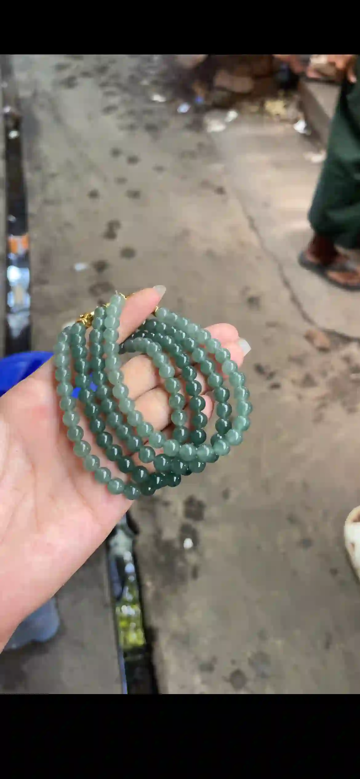 Gradient Deep to Light Green Jade Bead Multi-Strand Set with Gold Clasps, view 2 | Myanmar Jadeite reference #19320001