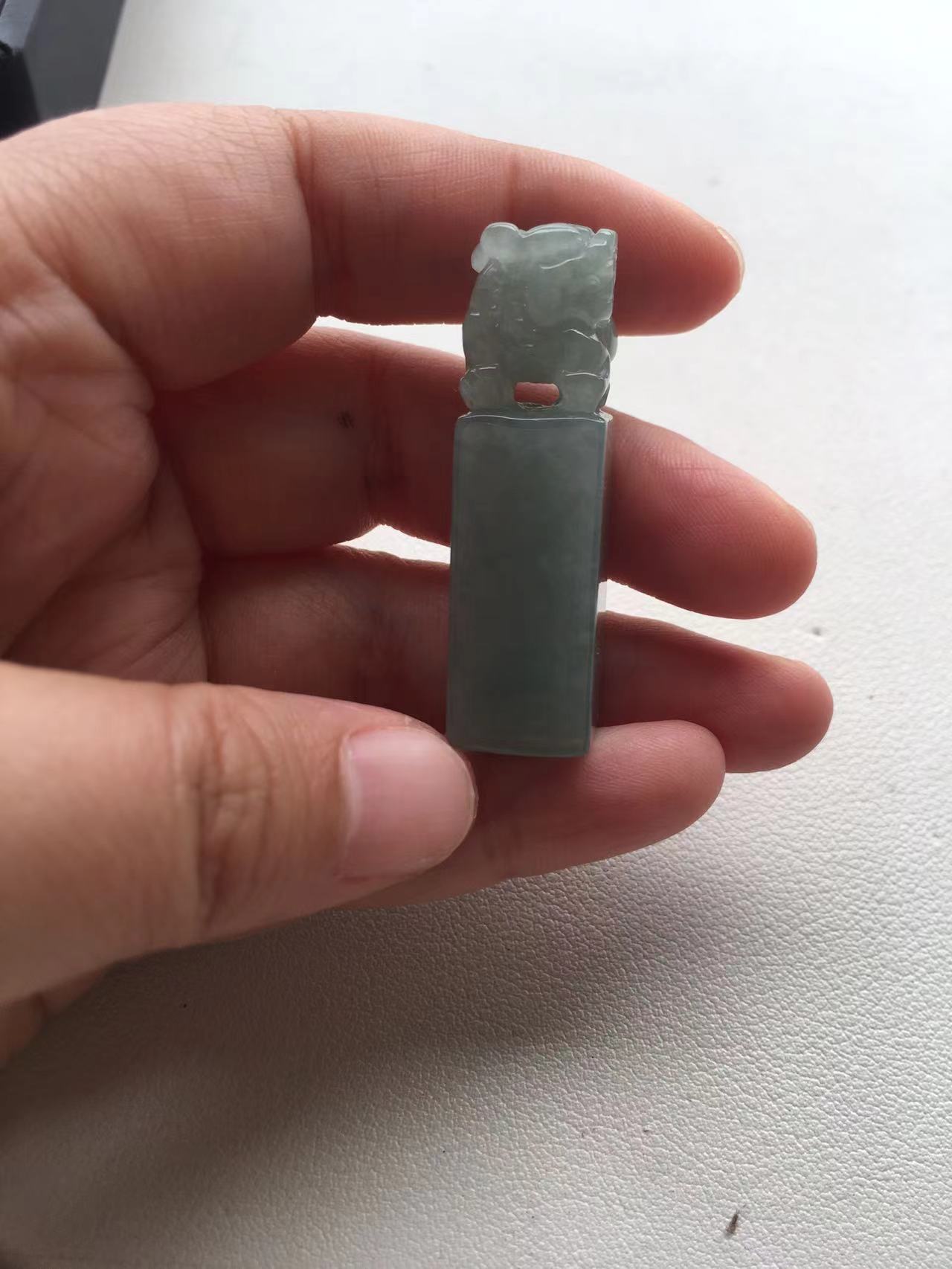 Natural Oil Green Jade Pixiu Seal Pendant - Burmese Jadeite Type A from Hpakant, Myanmar | Myanmar Jadeite