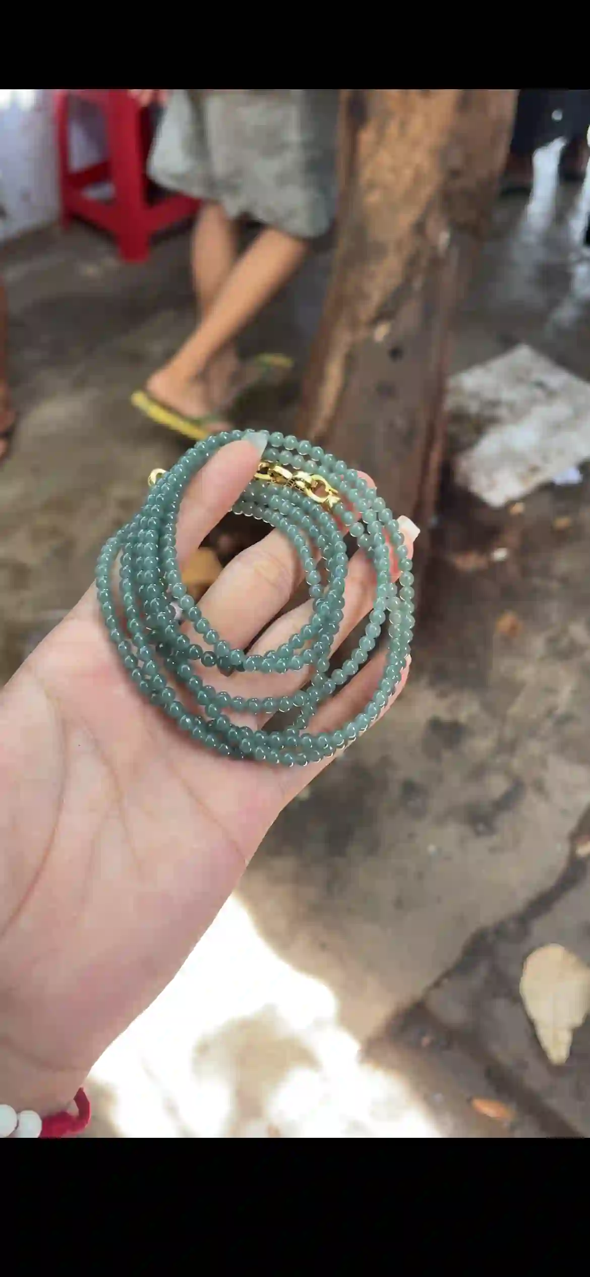 Deep Teal Green Jade Bead Multi-Strand Set with Gold Clasps | Myanmar Jadeite reference #19410001