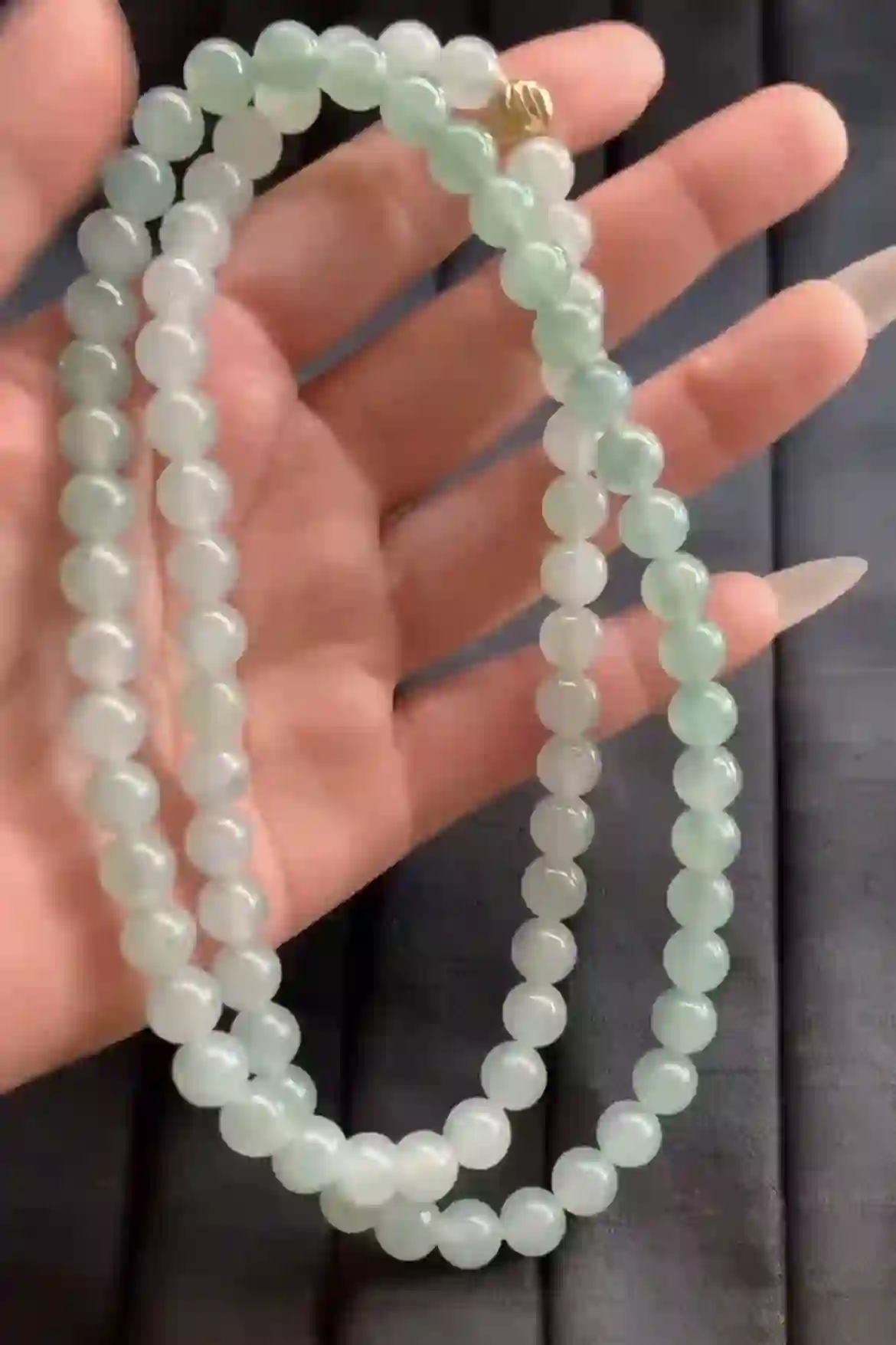   Natural Light Green Jade Bead Necklace, view 2 | Myanmar Jadeite reference #2010006
