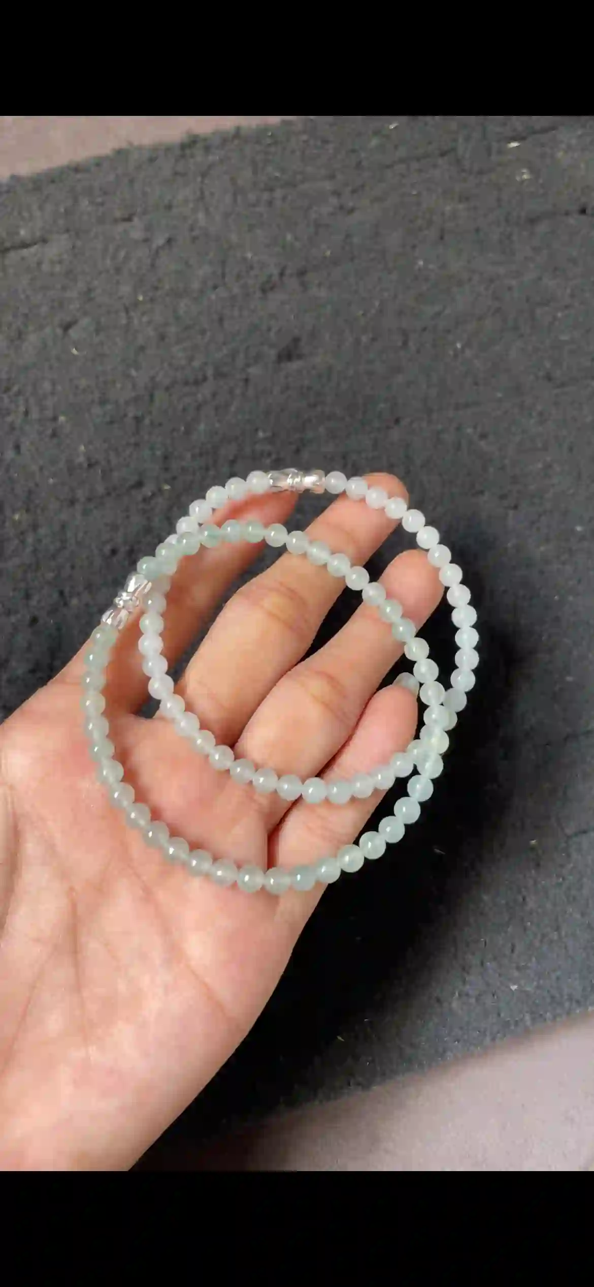   Icy Pale Green Translucent Jadeite Beaded Multi-Strand Bracelet with Silver Accents, view 2 | Myanmar Jadeite reference #4650003