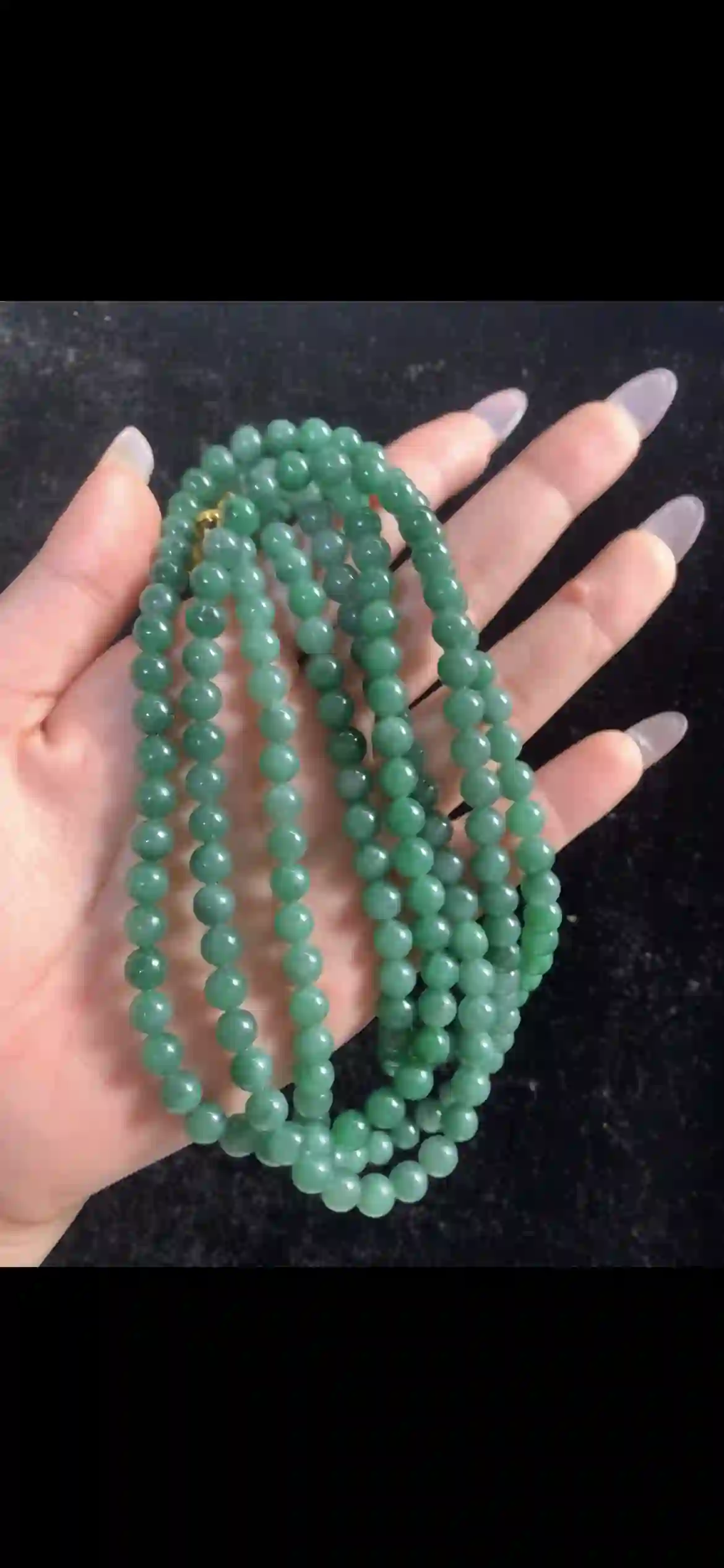 Vibrant Uniform Green Jade Long Beaded Necklace — Multi-Wear Strand | Myanmar Jadeite reference #33570001