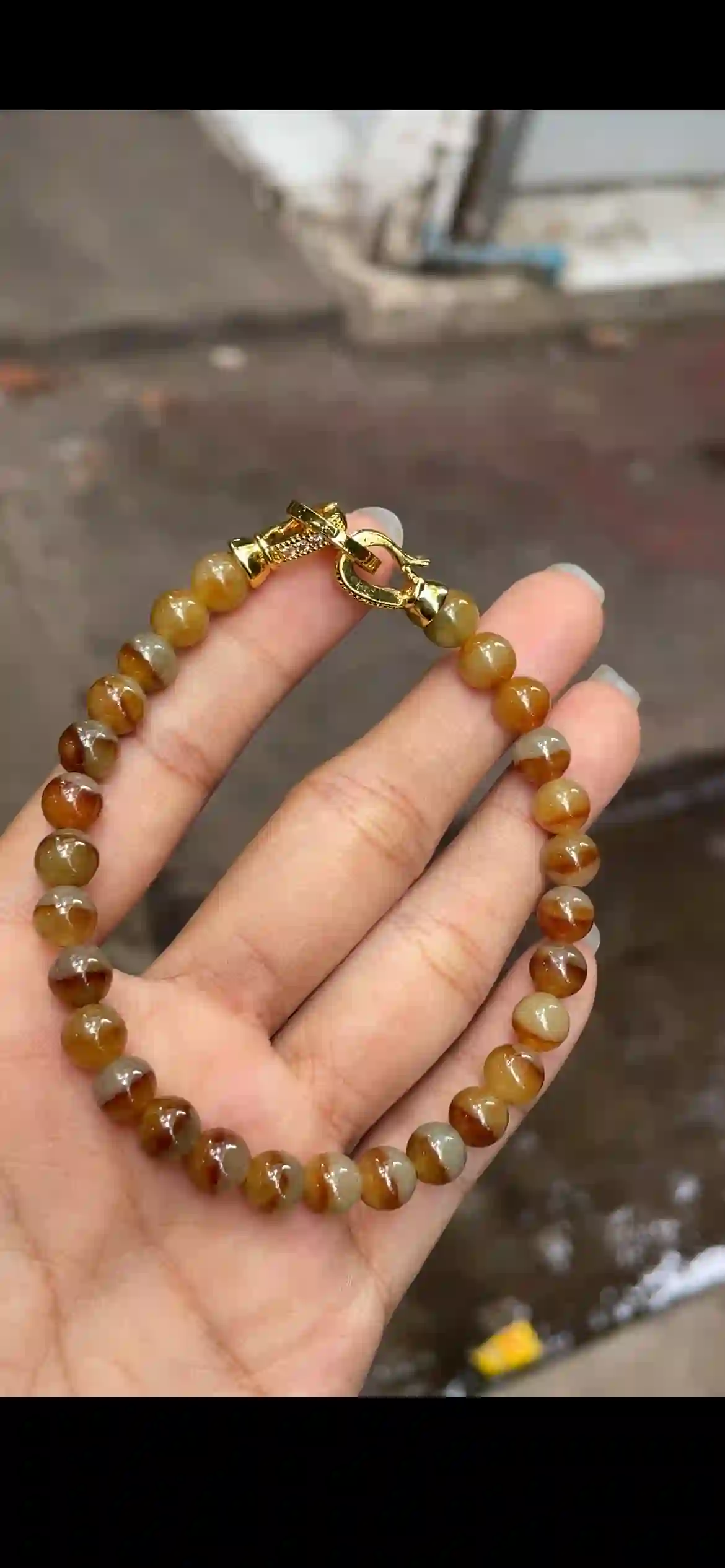 Natural Half-Red Half-White Yellow Jadeite Beaded Bracelet | Myanmar Jadeite reference #12210001