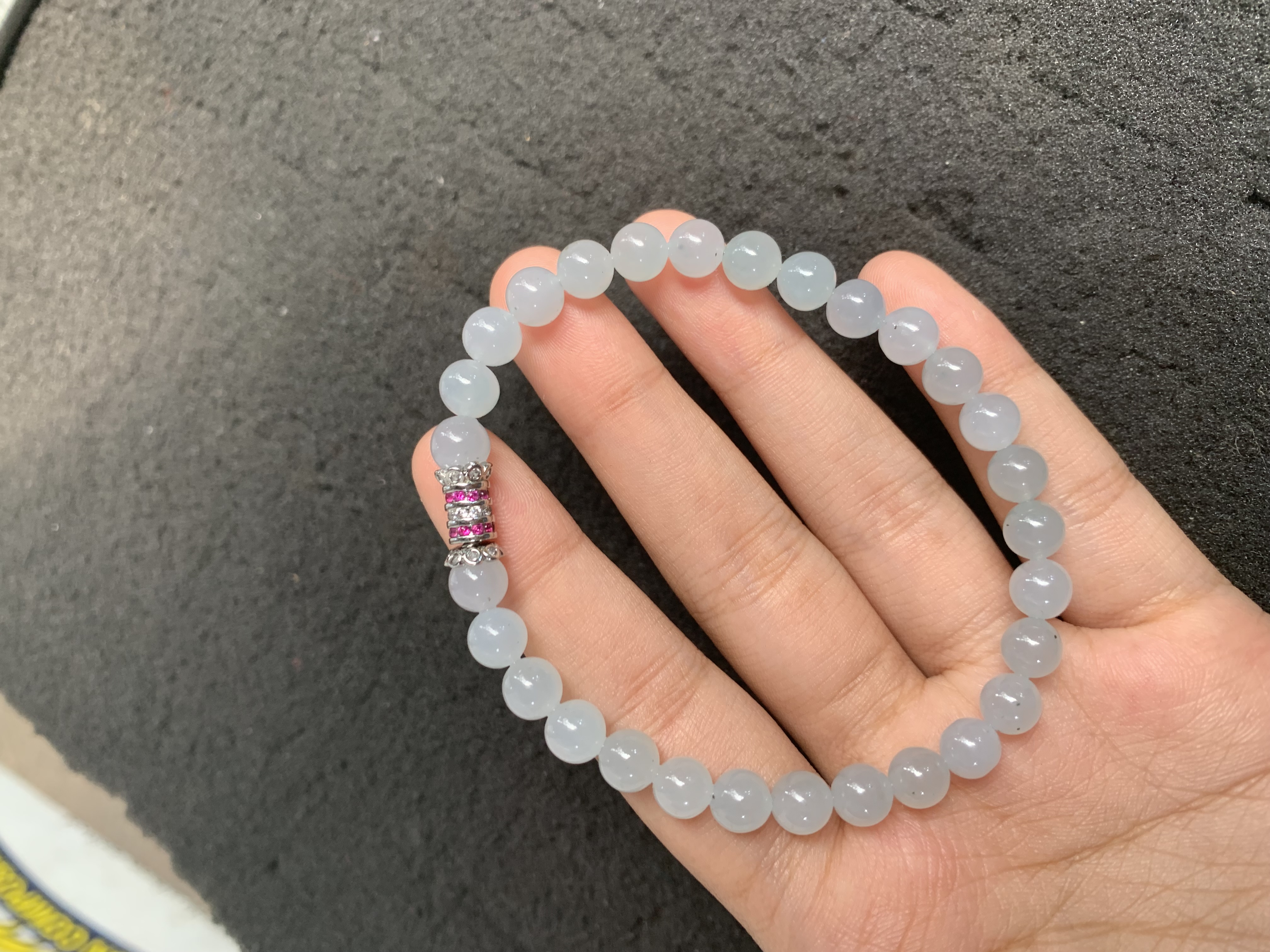  Light Blue-Gray Beaded Bracelet with Decorative Metal Accent