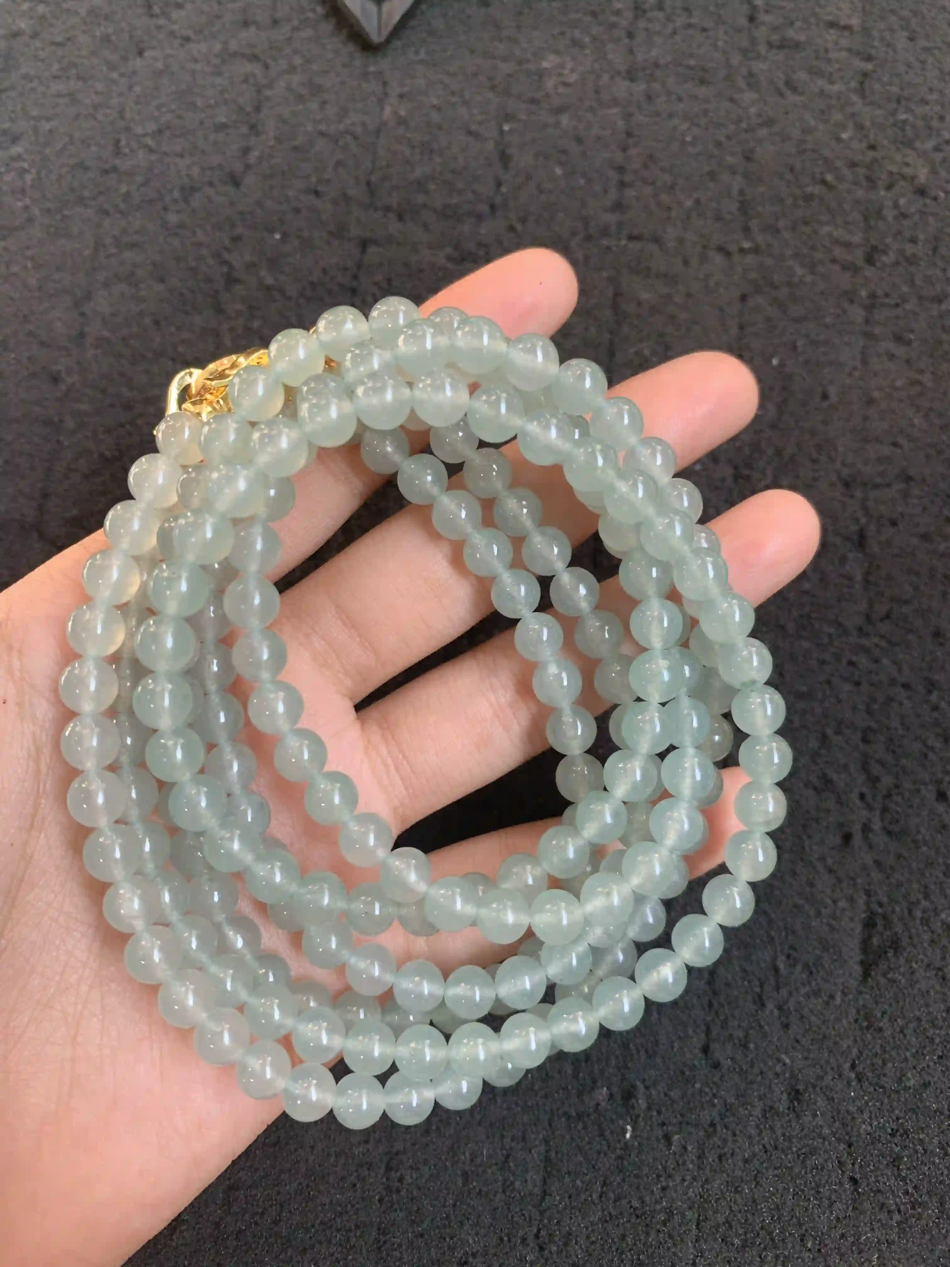 Light Green Beaded Multi-Strand Necklace with Gold Clasp | Myanmar Jadeite reference #360002