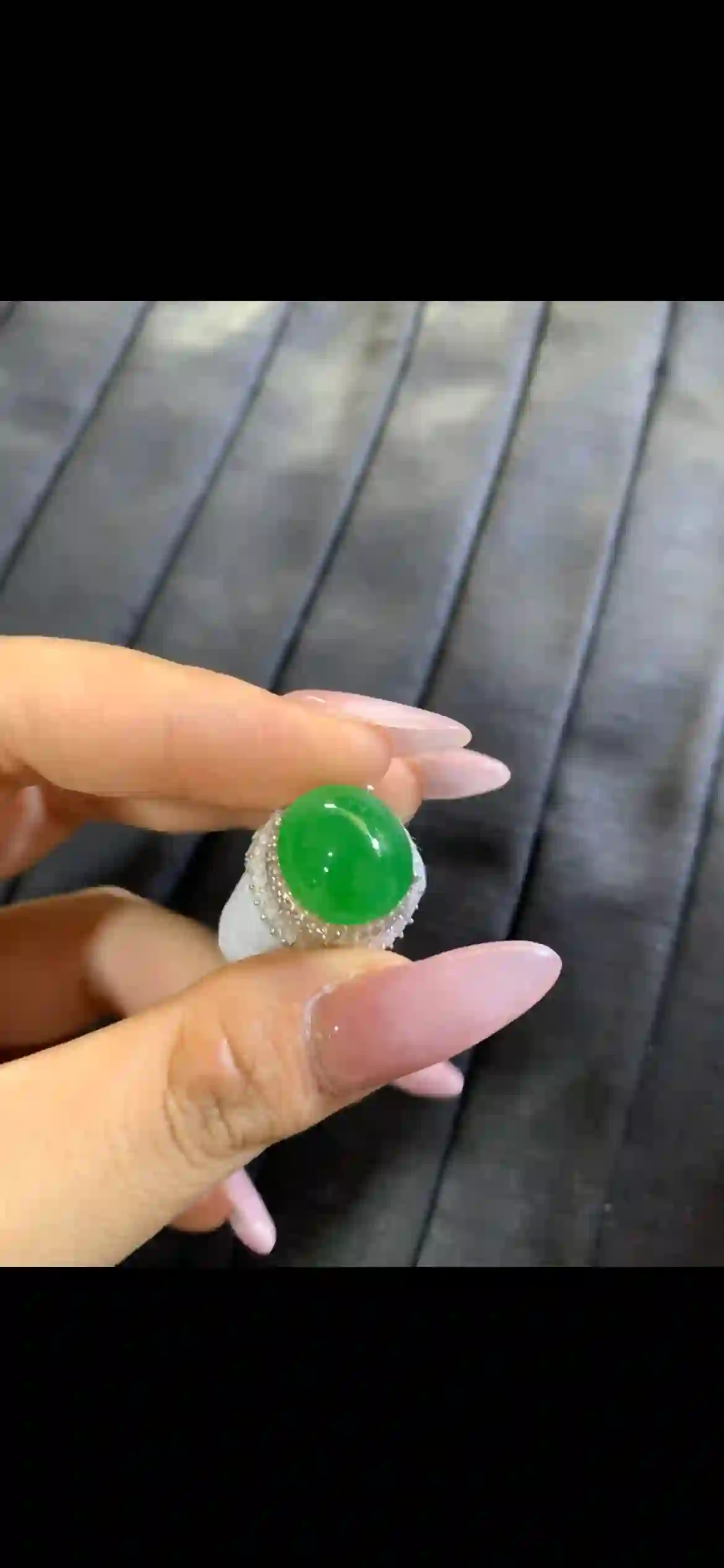   Vibrant Imperial Green Jadeite Oval Cabochon, view 2 | Myanmar Jadeite reference #7560001