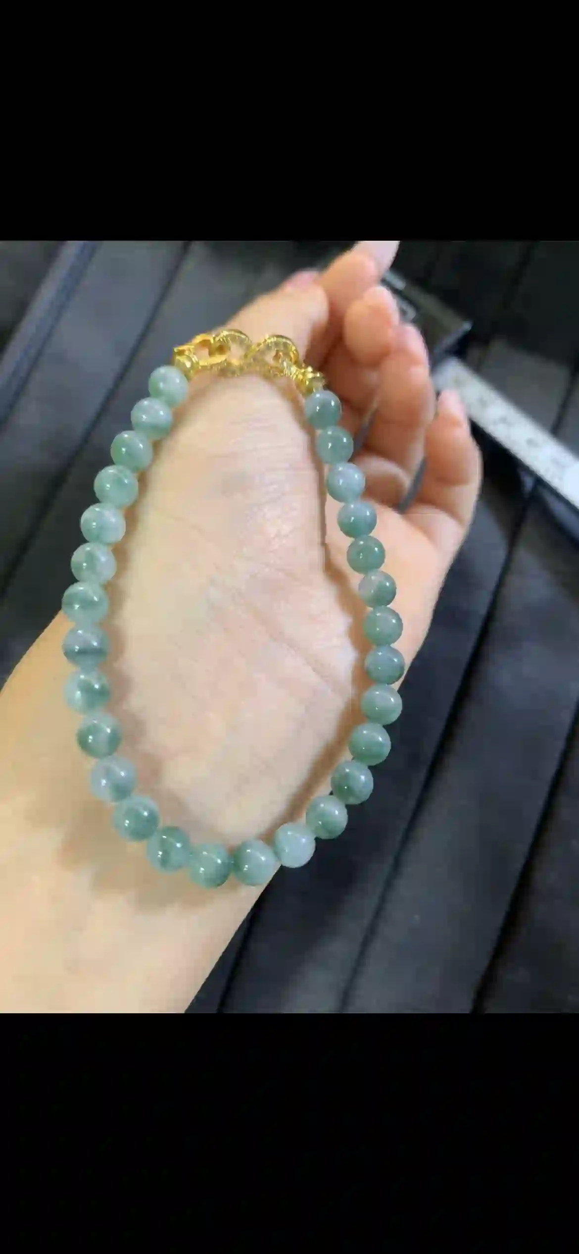 Natural Icy Floating Blue-Green Jadeite Bead Bracelet, view 2 | Myanmar Jadeite reference #7110004