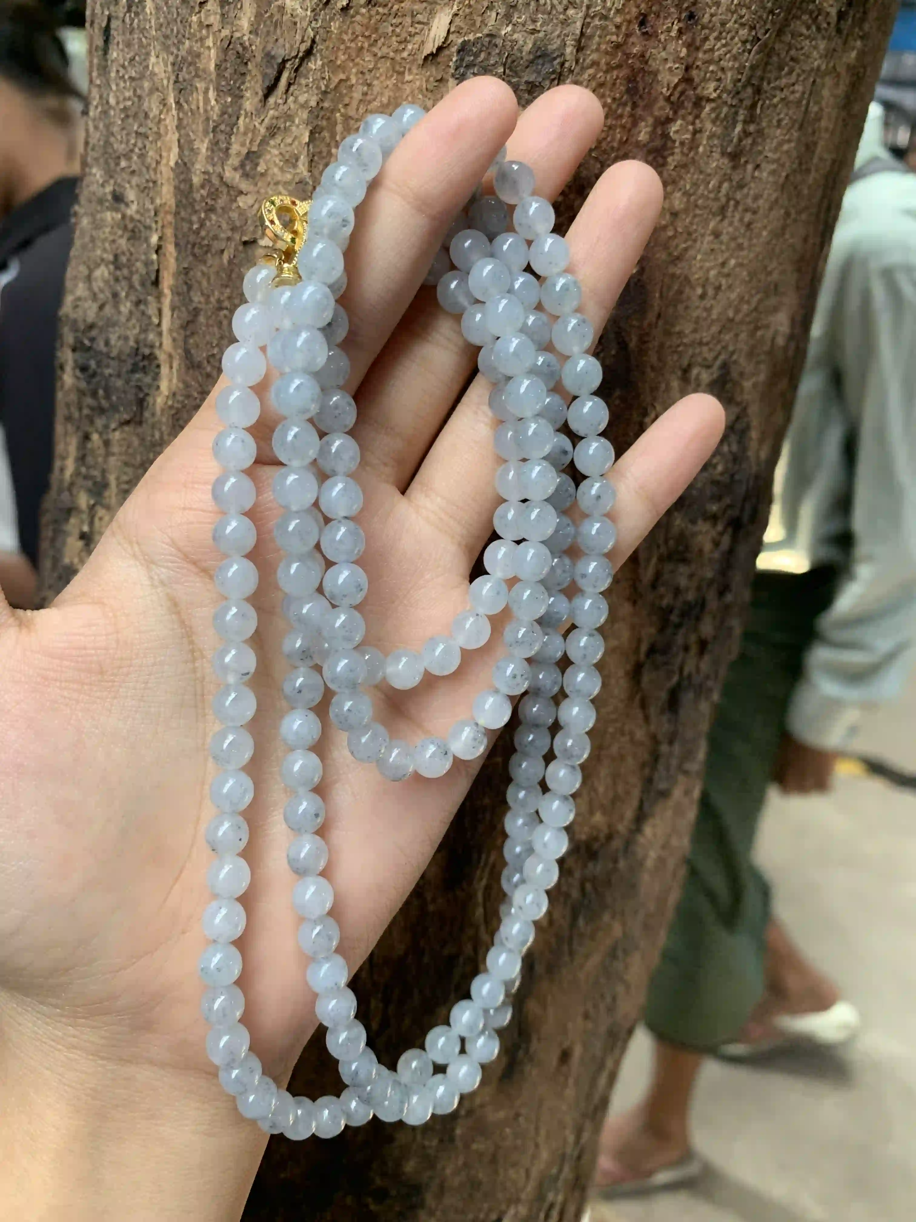 Natural Black Ice Jade Bead Necklace, view 2 | Myanmar Jadeite reference #1860006