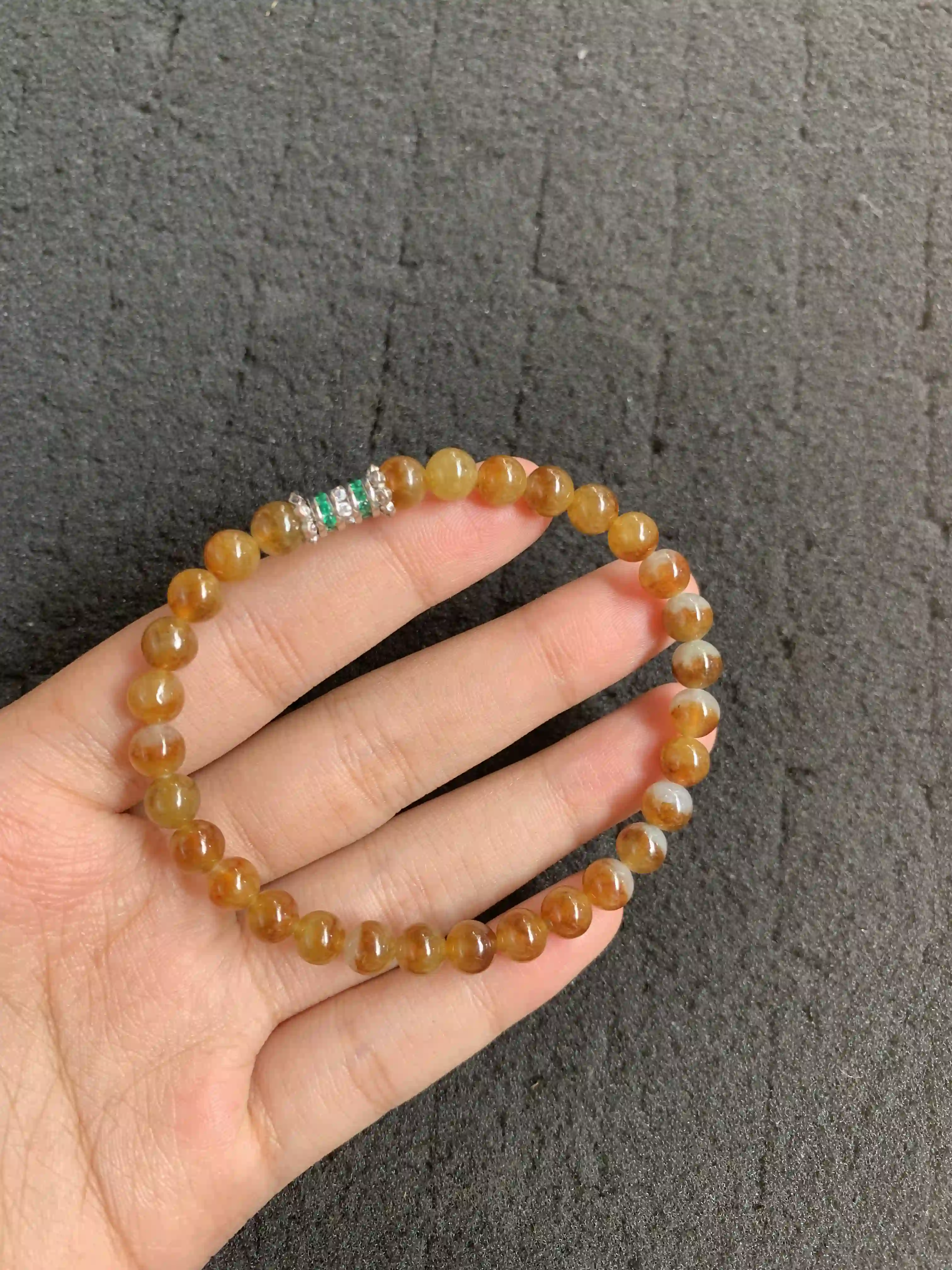 Honey Yellow Jade Bead Bracelet | Myanmar Jadeite reference #2130008