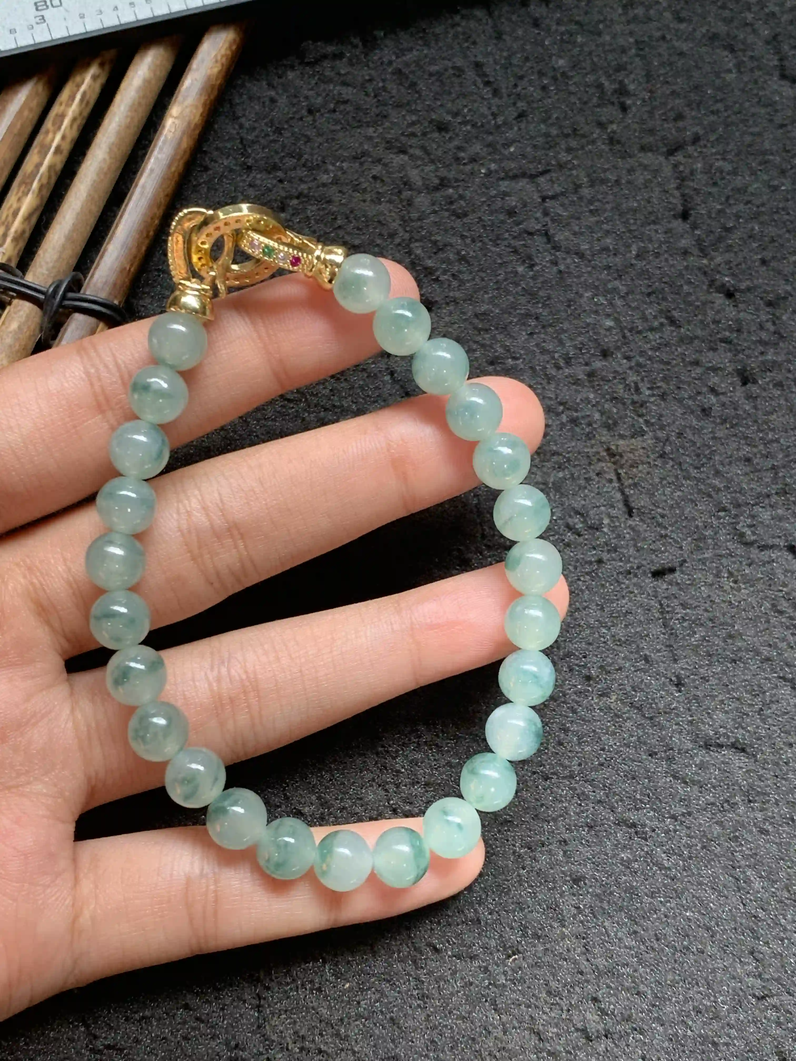 Natural Blue Green Jade Beaded Bracelet, view 2 | Myanmar Jadeite reference #2250003
