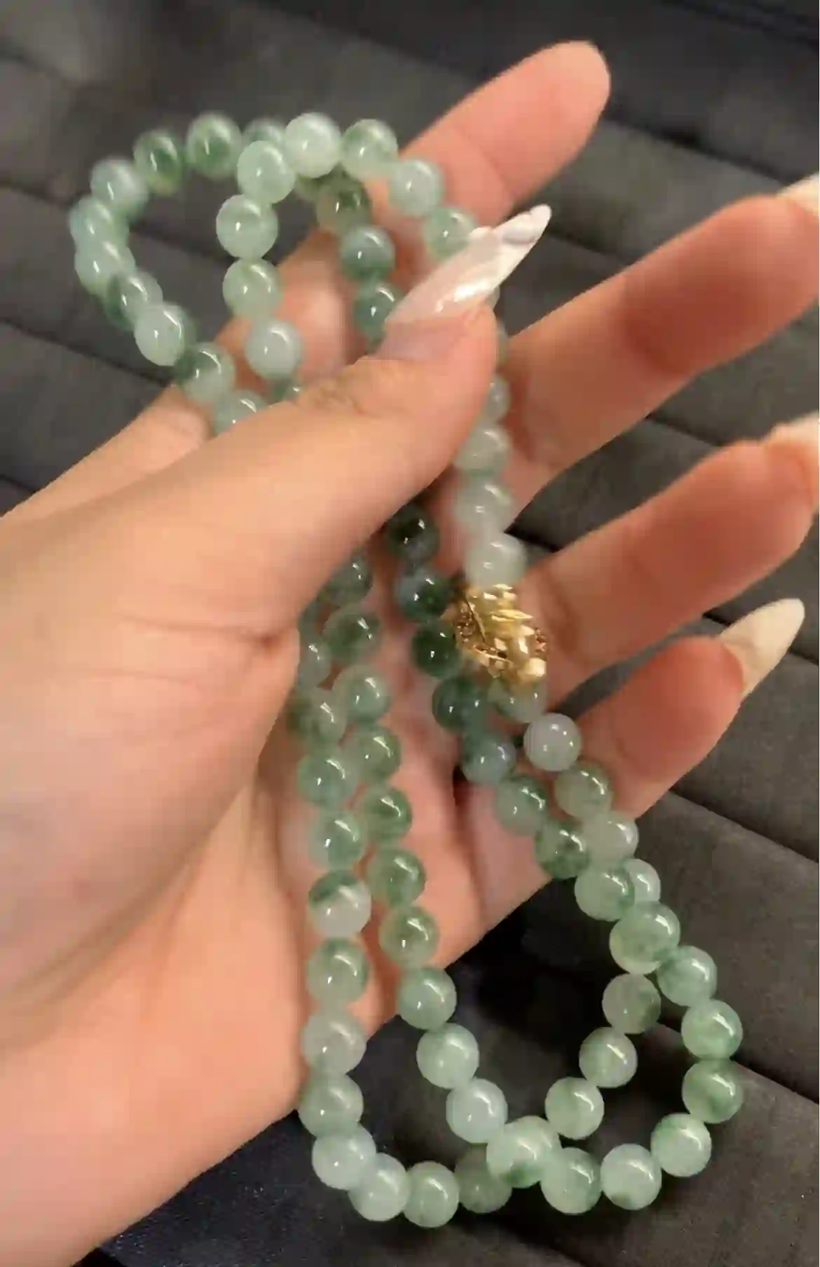  Natural Green Jade Bead Necklace   | Myanmar Jadeite reference #1830001