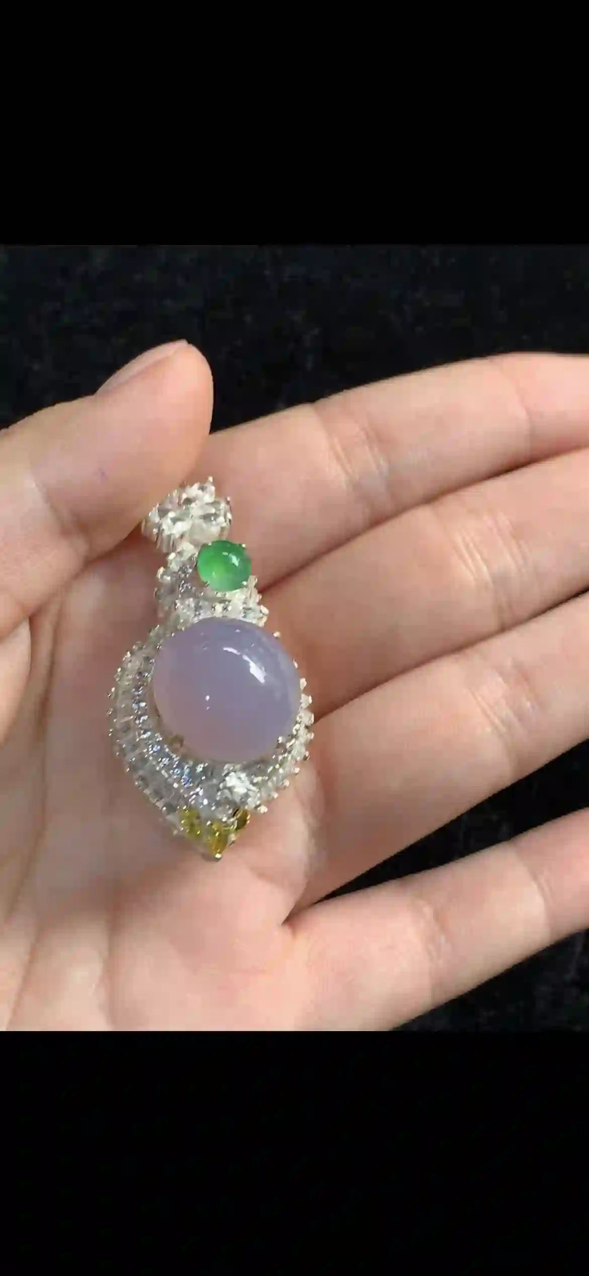 Lavender & Imperial Green Jade Pendant with Diamond & Yellow Sapphire Accents | Myanmar Jadeite reference #36450001