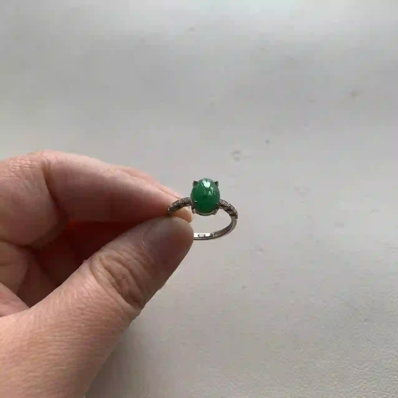 Vibrant Green Jade Ring in Silver Setting | Myanmar Jadeite reference #2100005