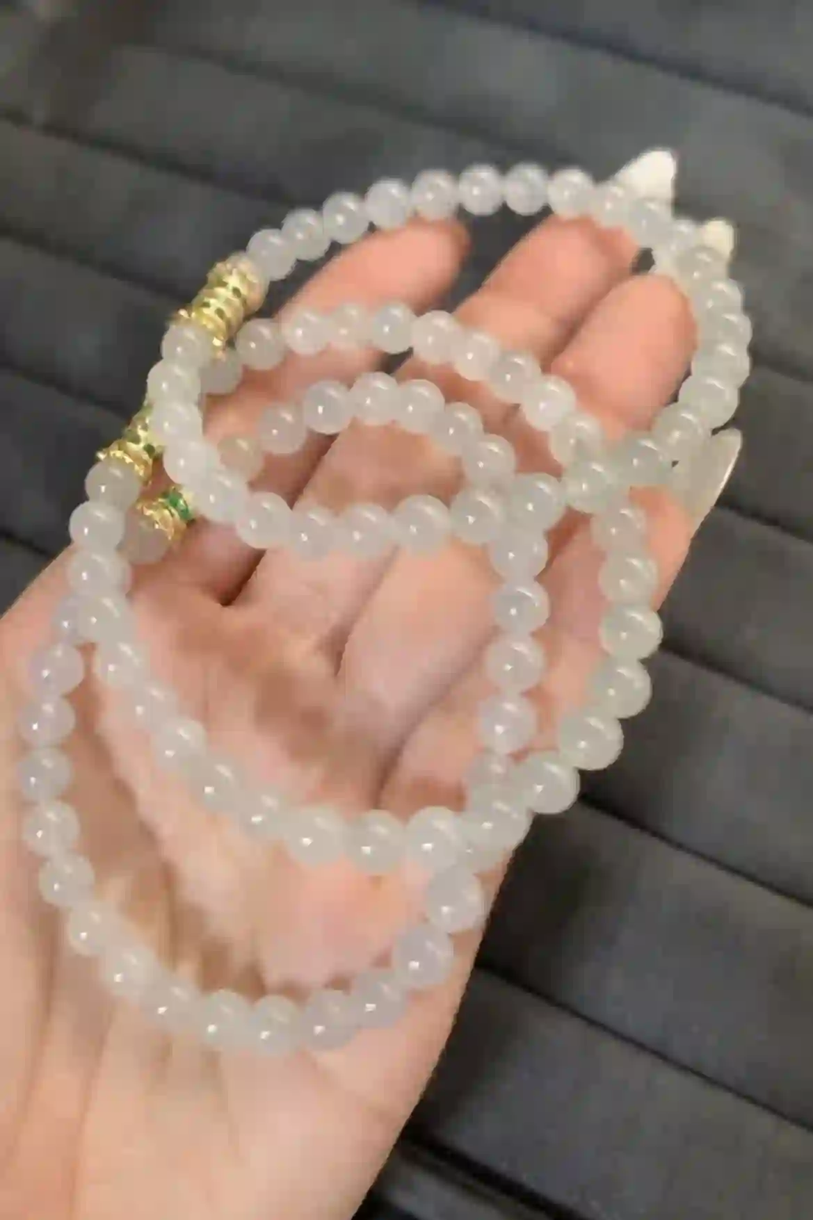 Natural Icy White Jade Bead Necklace, view 2 | Myanmar Jadeite reference #1830009
