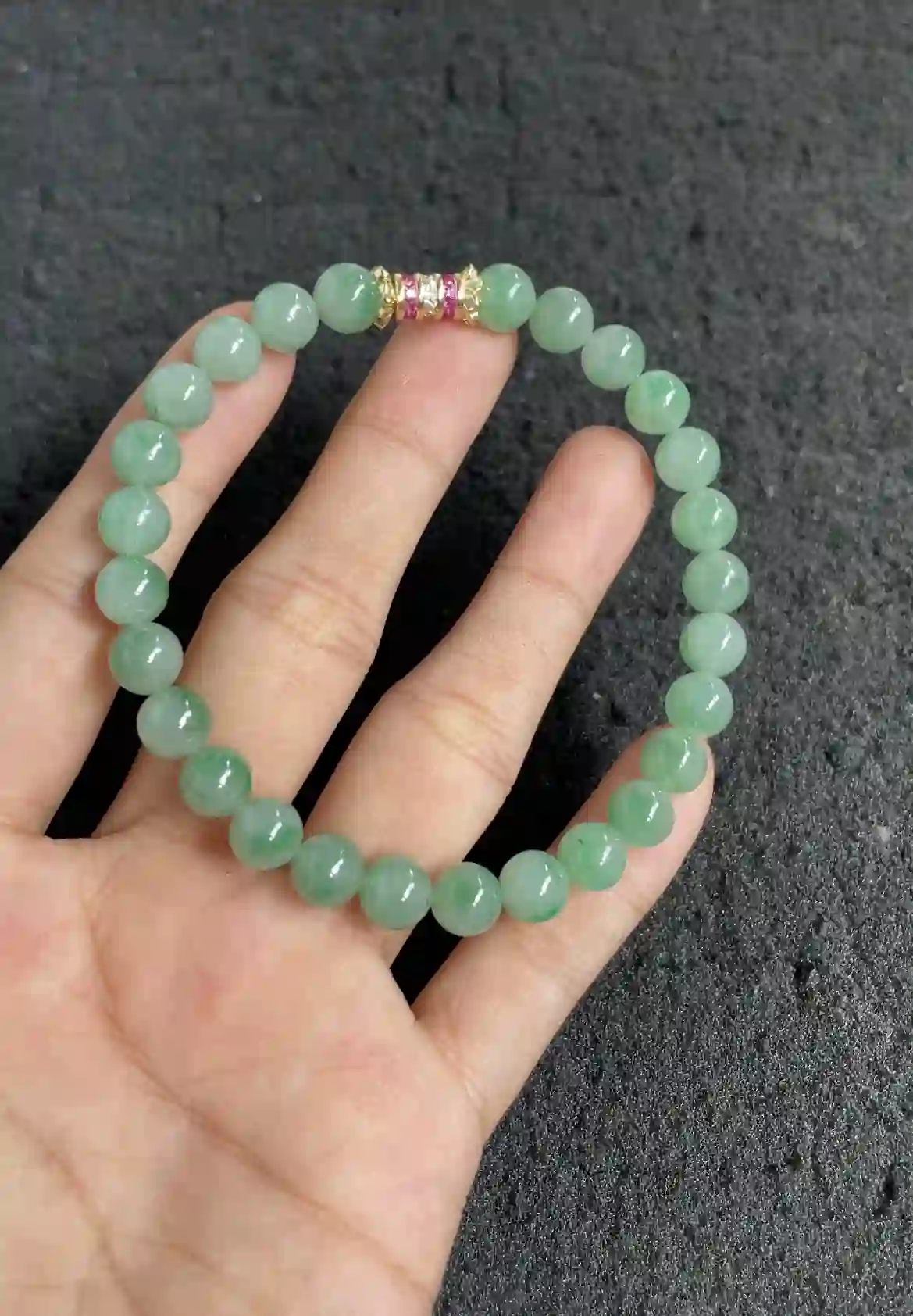   Natural Green Jadeite Beaded Bracelet with Gemstone Spacer | Myanmar Jadeite reference #2400010