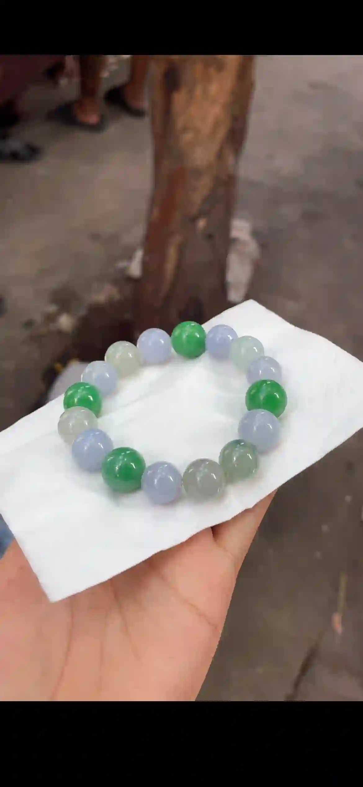 Three-Tone Lavender, Celadon & Imperial Green Jadeite Bead Bracelet, view 2 | Myanmar Jadeite reference #16020001