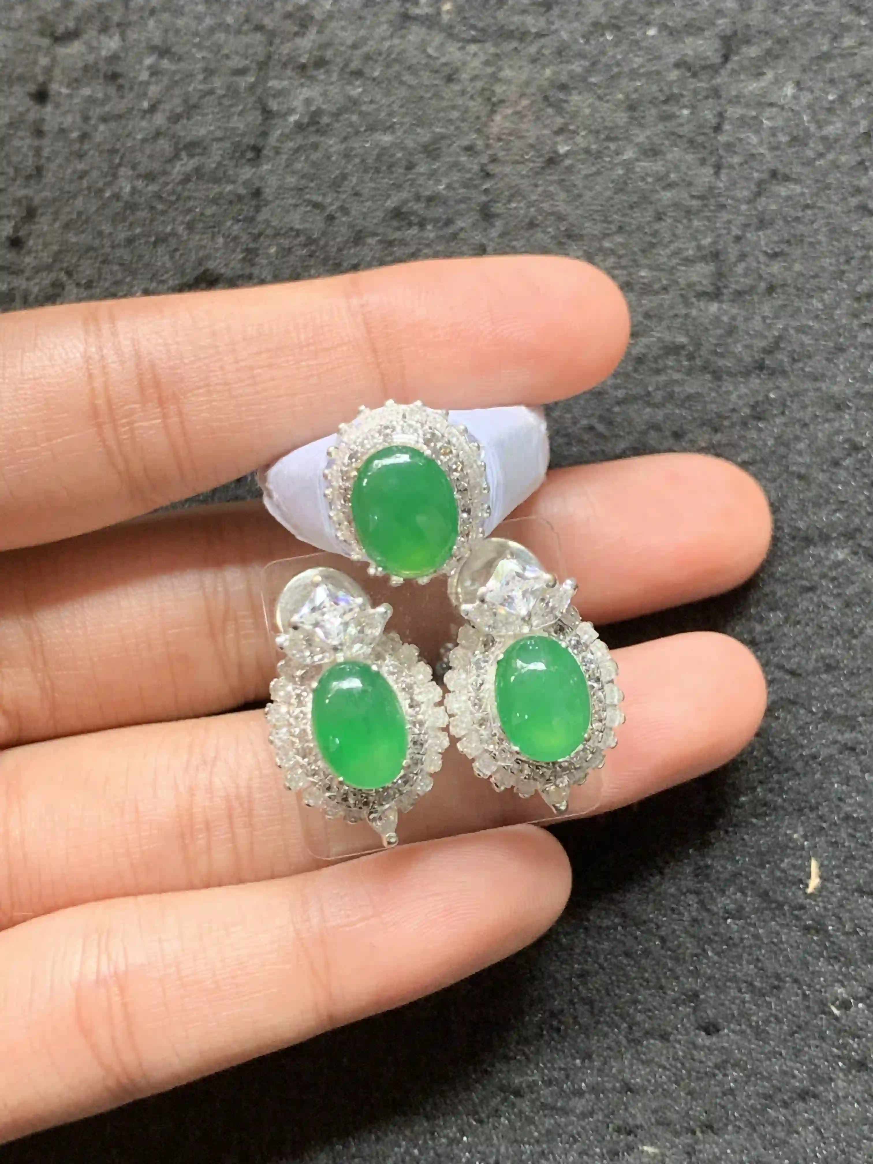 Elegant Green Jade Jewelry Set, view 2 | Myanmar Jadeite reference #2160005