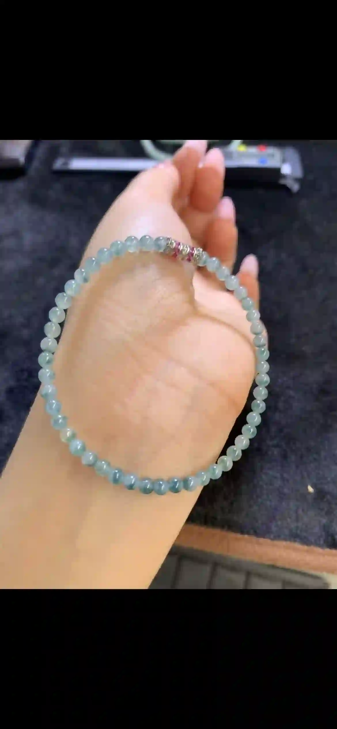 Icy Blue‑Green Gradient Jadeite Mini‑Bead Bracelet, view 2 | Myanmar Jadeite reference #9540001