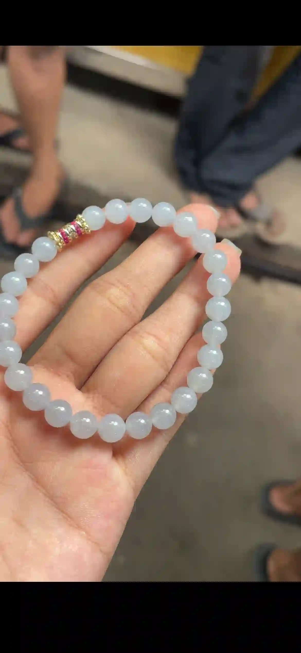 Icy Translucent White Jadeite Beaded Bracelet, view 2 | Myanmar Jadeite reference #12150001