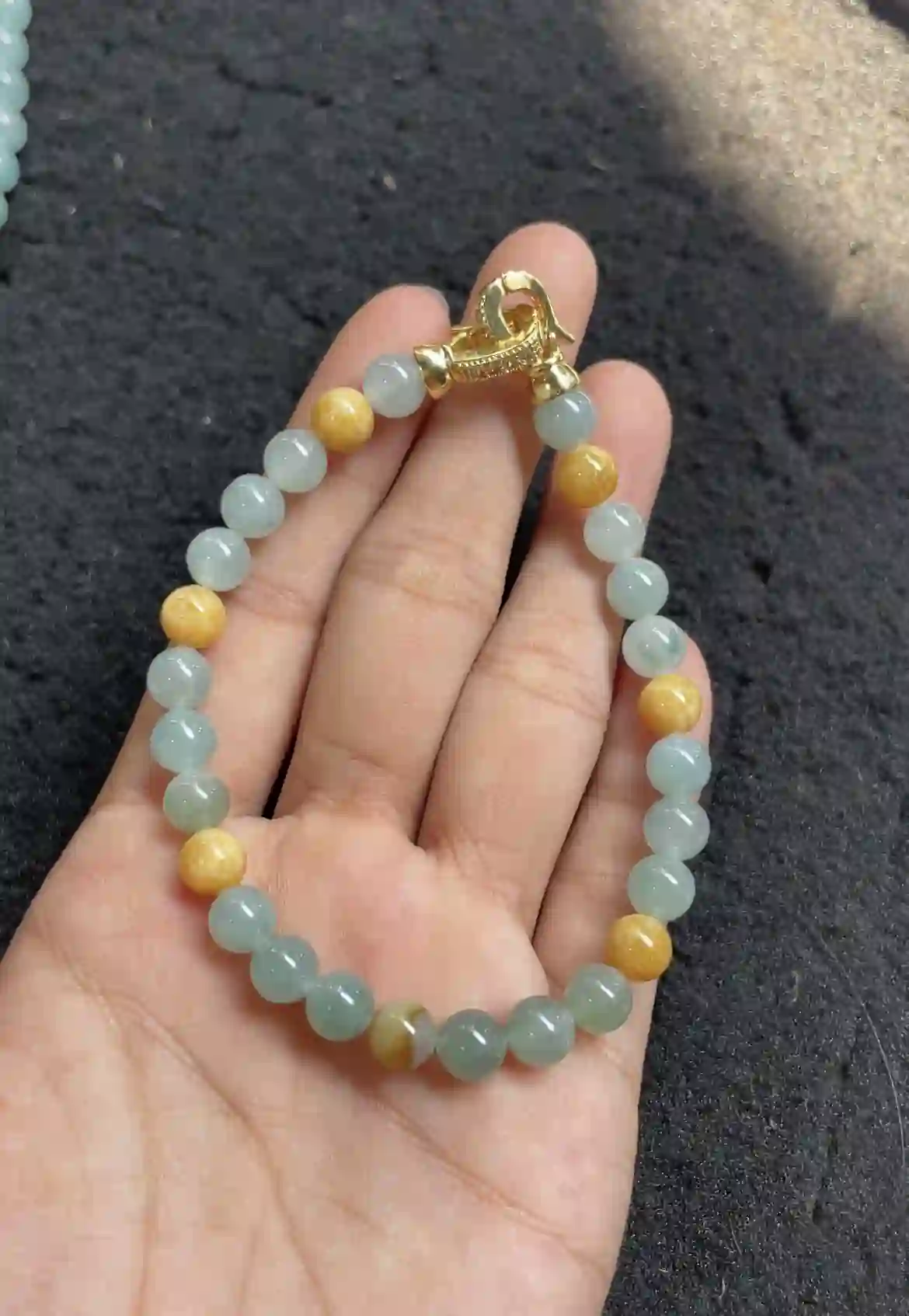 Natural Blue Green & Yellow Jade Beaded Bracelet, view 2 | Myanmar Jadeite reference #2280004