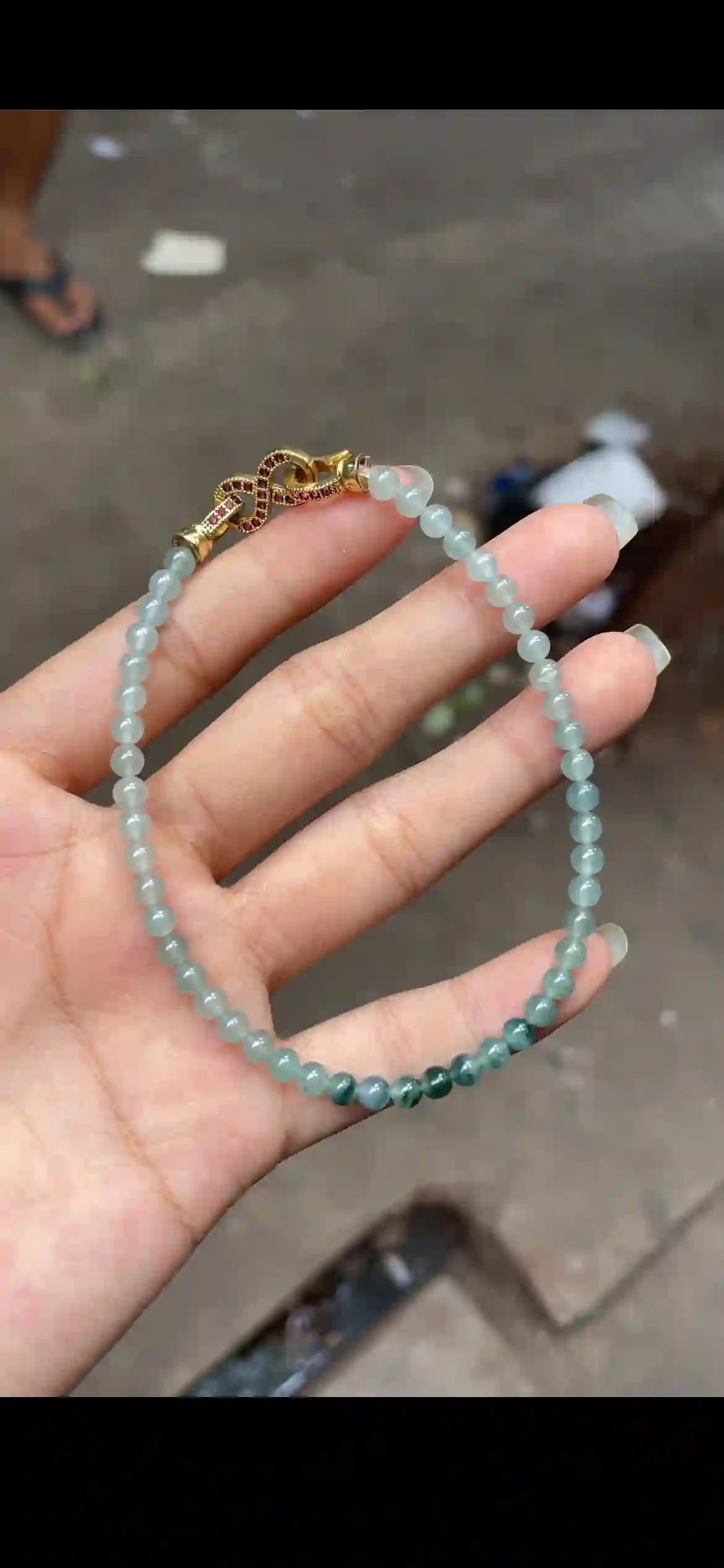 Icy Floating Blue-Green Gradient Jadeite Bead Bracelet, view 2 | Myanmar Jadeite reference #10950001