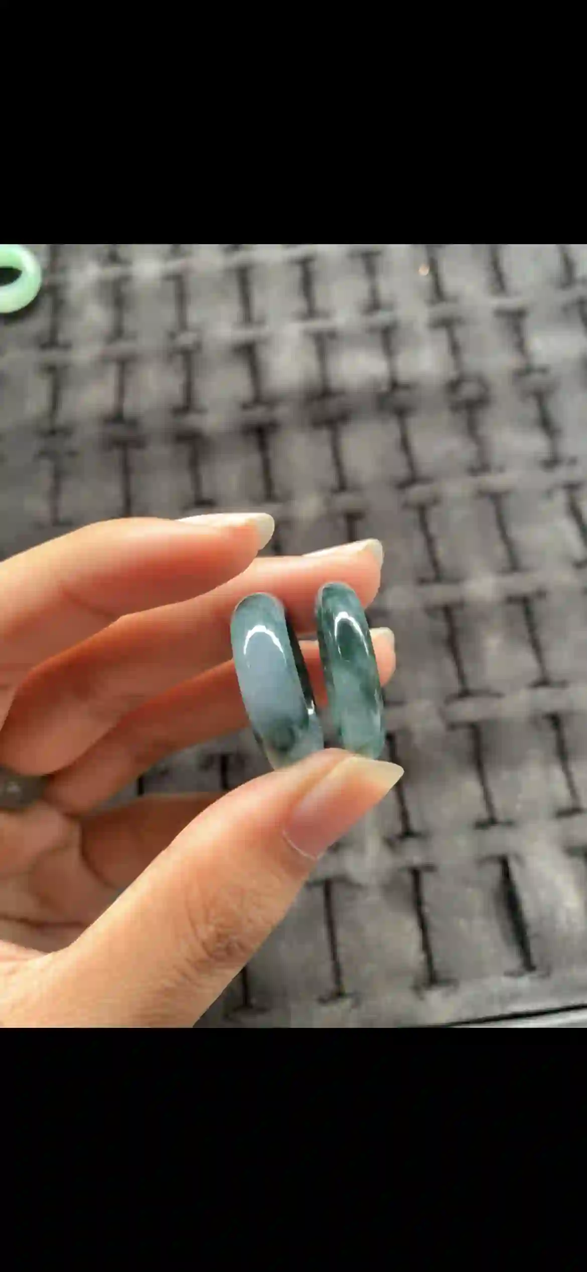 Pair of Natural Icy Floating‑Flower Jadeite Band Rings | Myanmar Jadeite reference #24720001