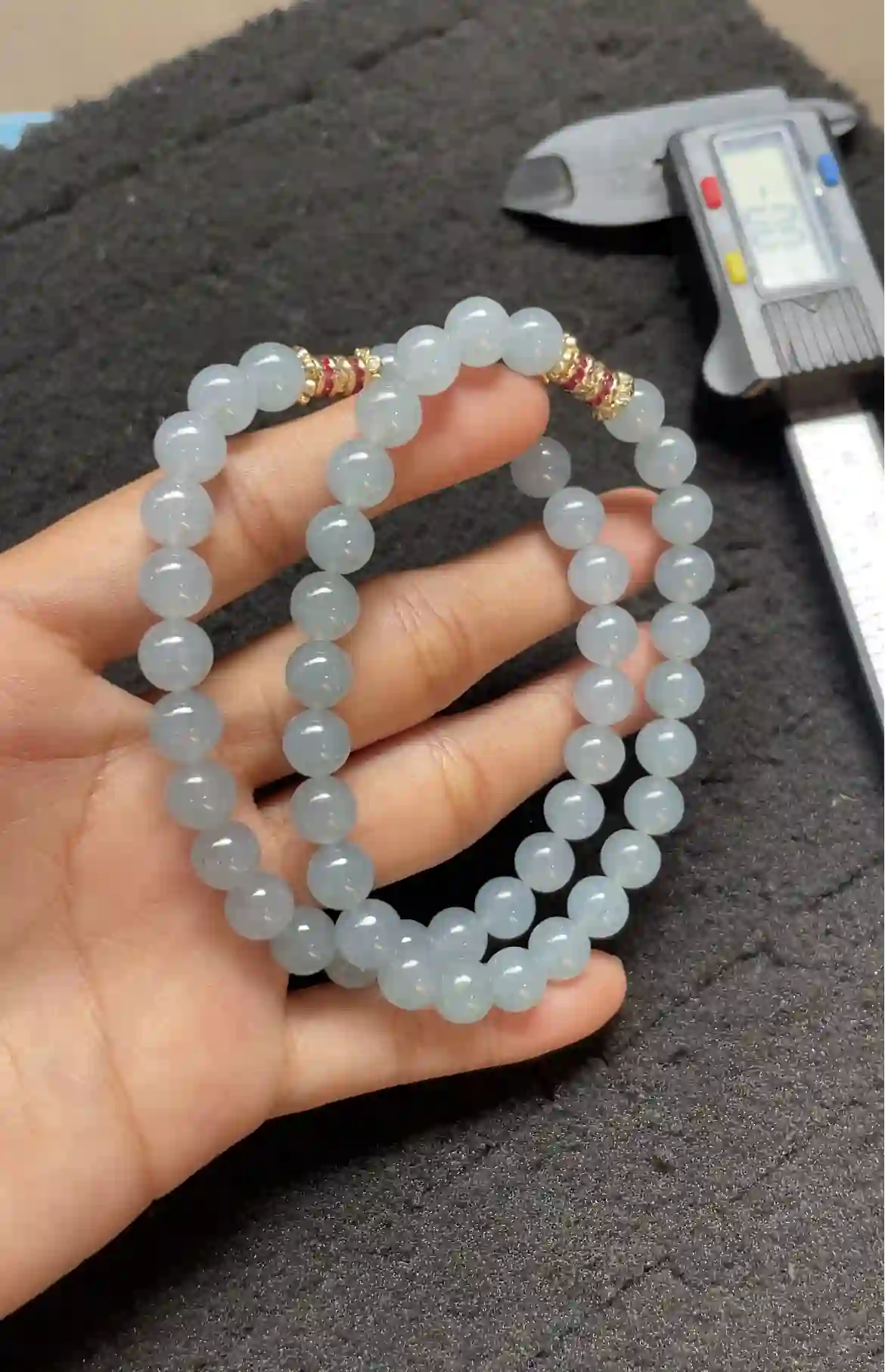 Natural Icy Blue Jade Beaded Necklace | Myanmar Jadeite reference #2310012