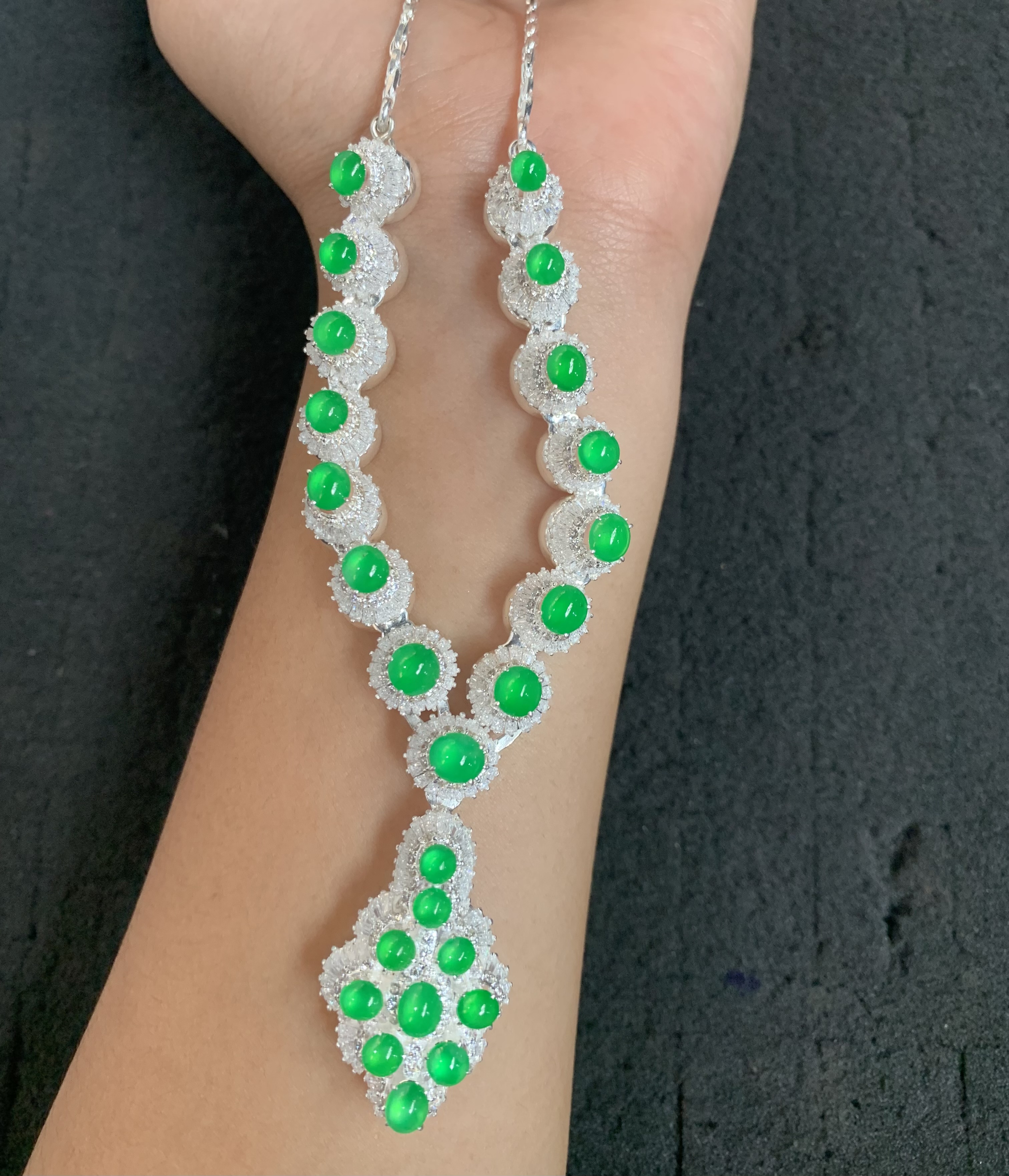 Exquisite Green Gemstone and Diamond Accent Necklace - Burmese Jadeite from Myanmar