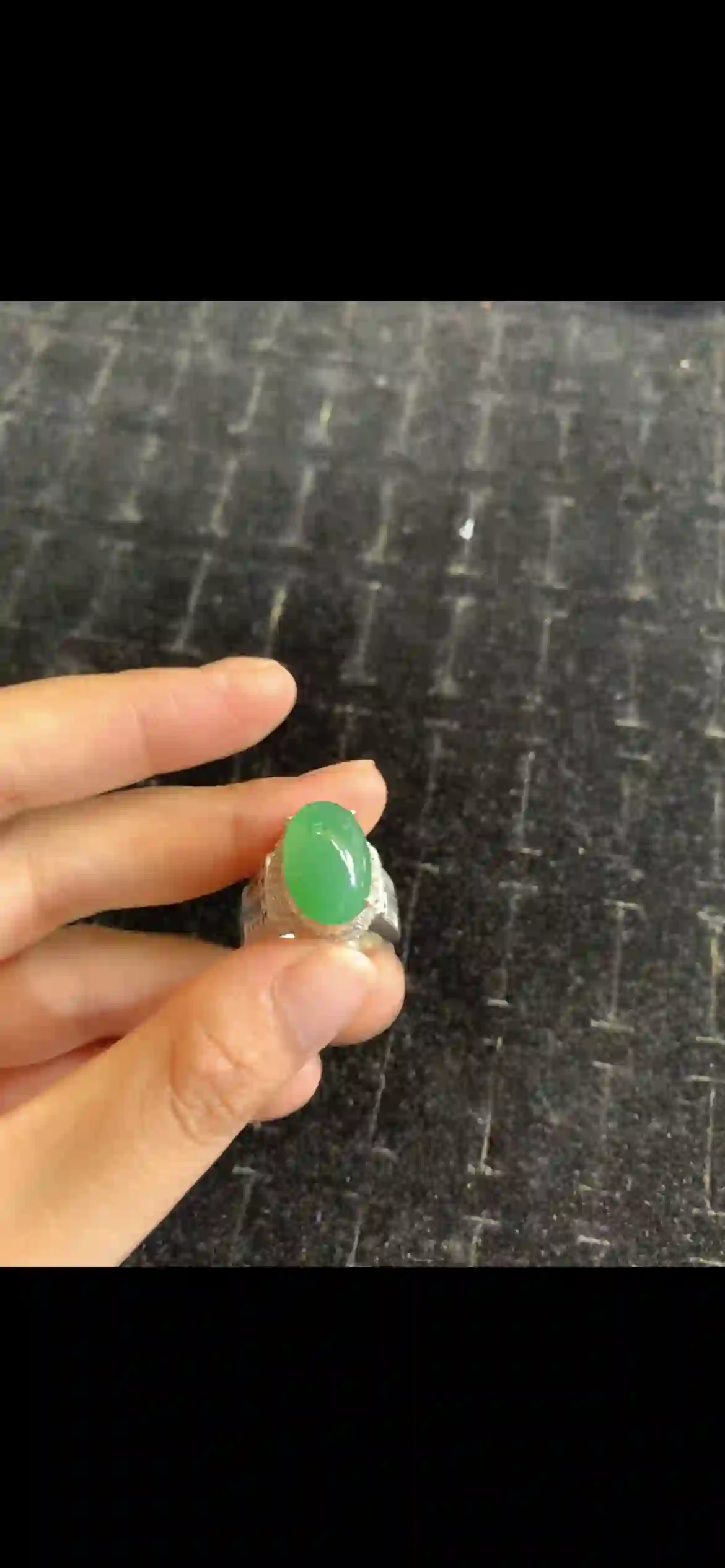 Vivid Emerald Green Jadeite Cabochon Ring with Double Diamond Halo & Pave Band | Myanmar Jadeite reference #20460001