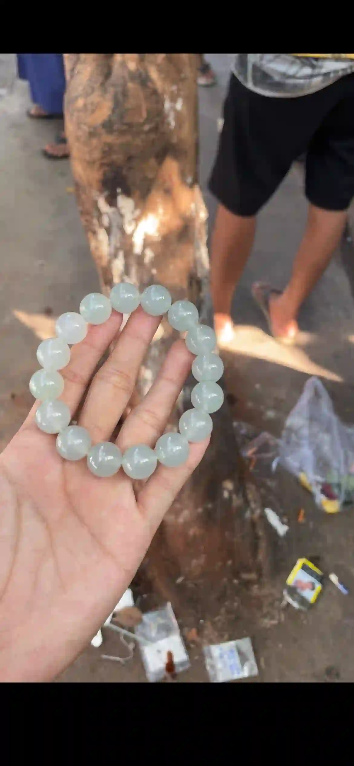 Pale Icy Celadon Jade Beaded Bracelet — Smooth Round Uniform Beads | Myanmar Jadeite reference #34260001